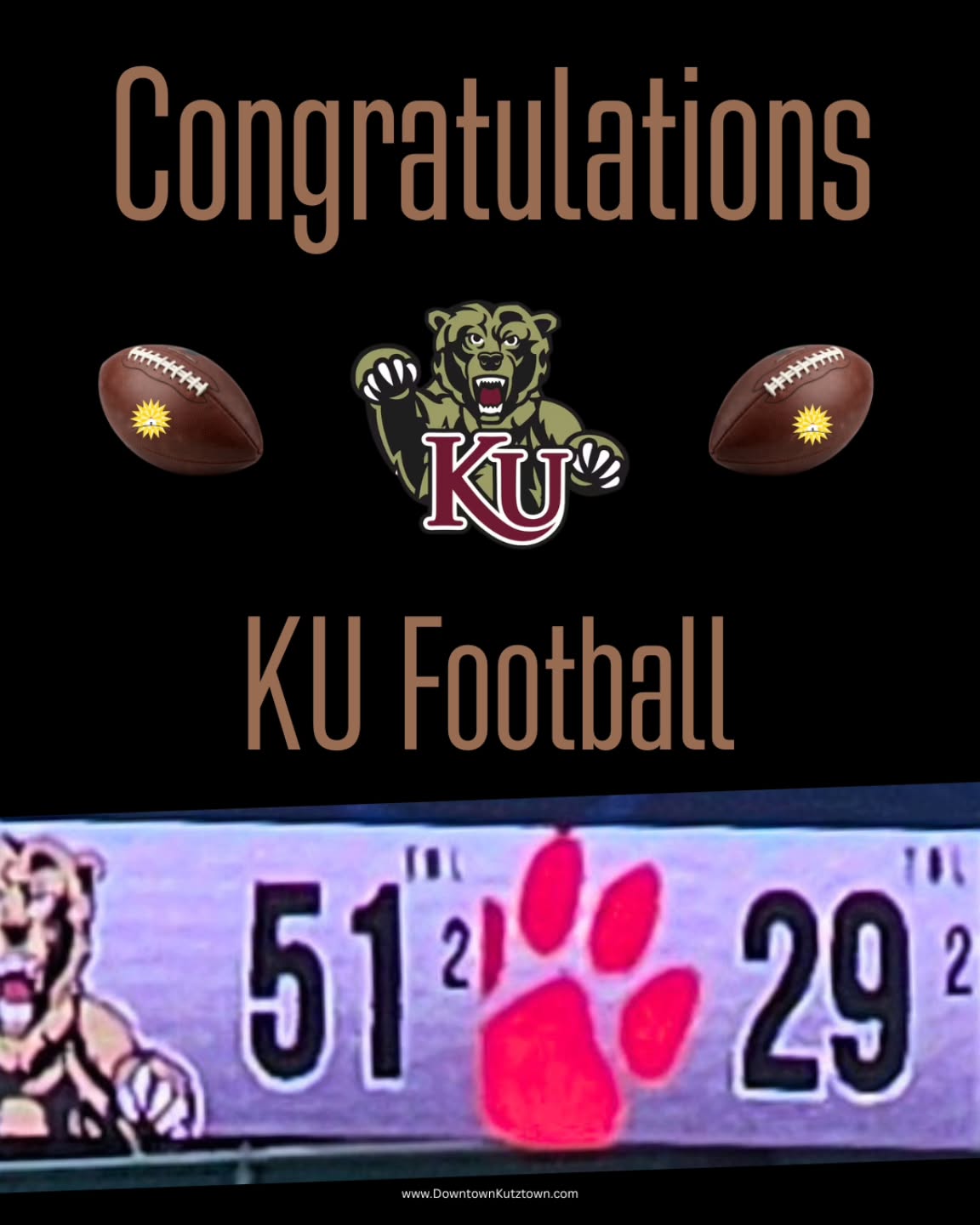 Congratulations KU Football on your fantastic win today & your advancement to the Semi-finals! 🏈 #kufootball #kutztownuniversity #KU #goldenbears #downtownkutztown #eaglepoint #football #semifinals