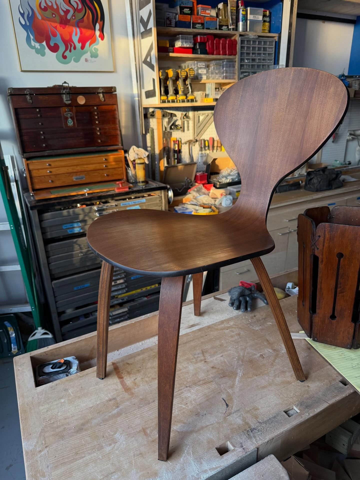 Reviving a Norman Cherner chair: sand, stain, and shine 🪑