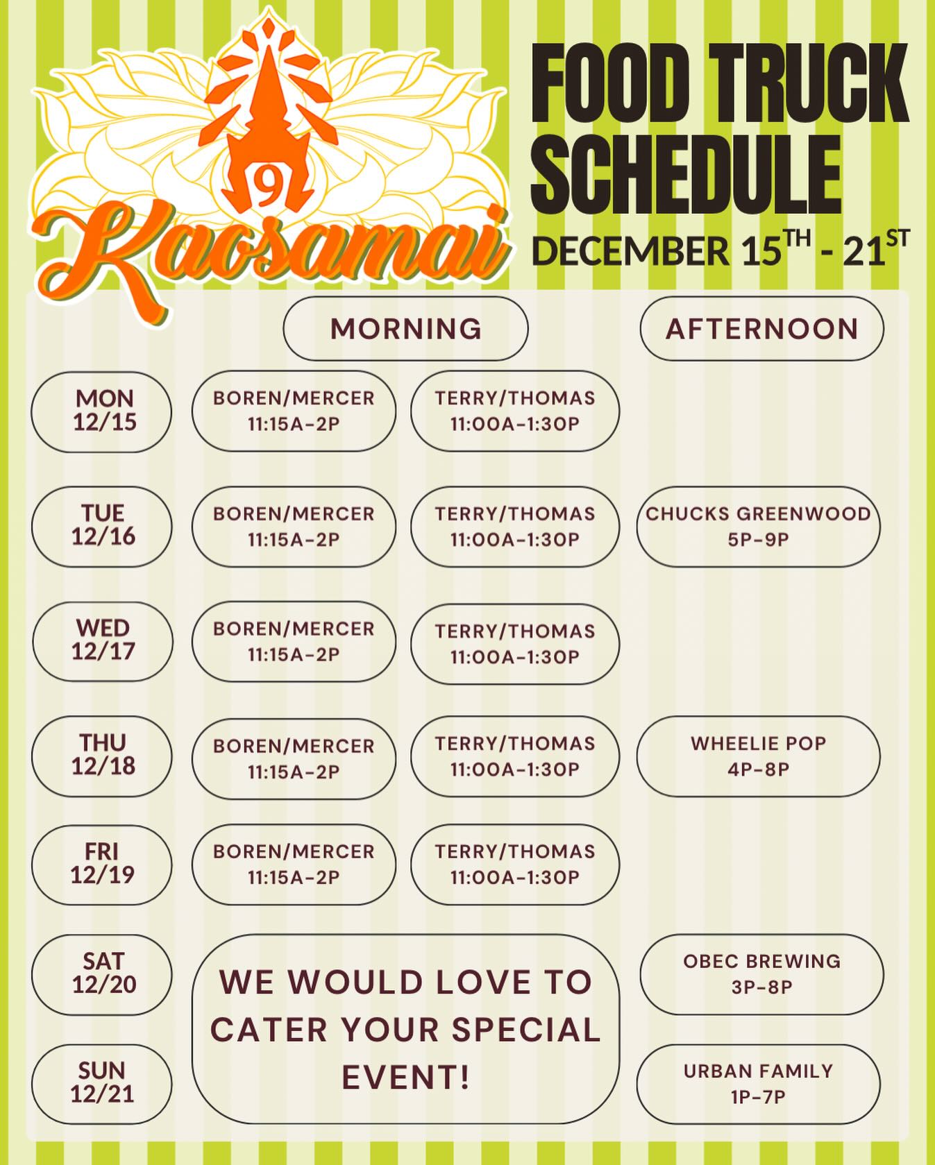 Busy week before the holidays!
@chuckshopshopgw @wheeliepopbrewing
@obecbrewing @urbanfamilybrewing
#seattlefoodtruck #seattlerestaurants #seattlefood