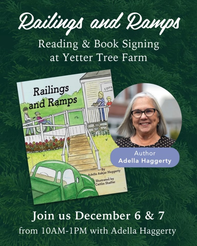 Join us at the farm for a special afternoon with local author Adella Haggerty, who will be reading from her inspiring children’s book Railings and Ramps. A longtime Special Education Teacher at Groton Public Schools’ Transition Academy, Adella’s story beautifully celebrates kindness, inclusion, and the power of small acts to create big change.
Railings and Ramps follows young Jonathan as he discovers how compassion and community can make his family’s country store more welcoming for everyone. The book features charming illustrations by Caitlin Shaffer (Reiter), who grew up right here in Mystic and attended Butler Elementary, Cutler Middle School, and St. Bernard’s High School.
Books will be available for purchase, and Adella will be signing copies after the reading. Gather your family, sip some cocoa, and enjoy a heartwarming story about perseverance, empathy, and making the world a little brighter—just in time for the holiday season.
December 6 & 7 from 10am-1pm