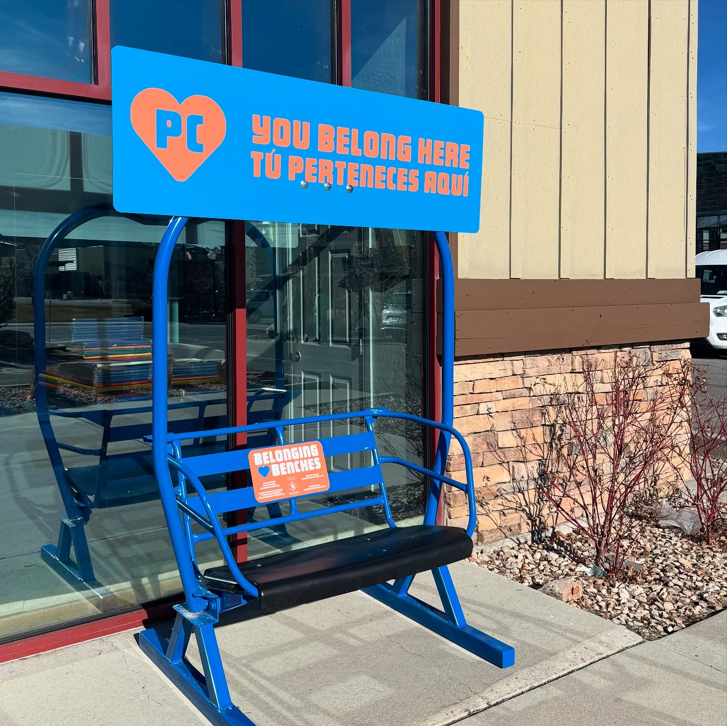 Have you had the chance to see our new Belonging Bench outside of the gym? The Belonging Benches are a Park City community initiative to foster connection, inclusivity, and welcome for all residents and visitors. Black Diamond Gymnastics and Sports Center was lucky enough to sponsor this amazing project, and now we have our very own repurposed ski lift chair outside to encourage slowing down, sitting and connecting with others in public spaces! So come visit us, take a seat, snap a photo on our new bench, share the moment and enjoy the reminder that we ALL belong here💙