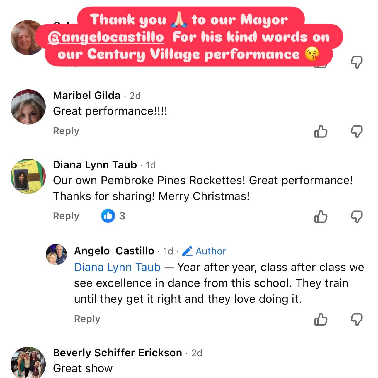 We appreciate the kind words from our Mayor Angelo Castillo on our Century Village show😘