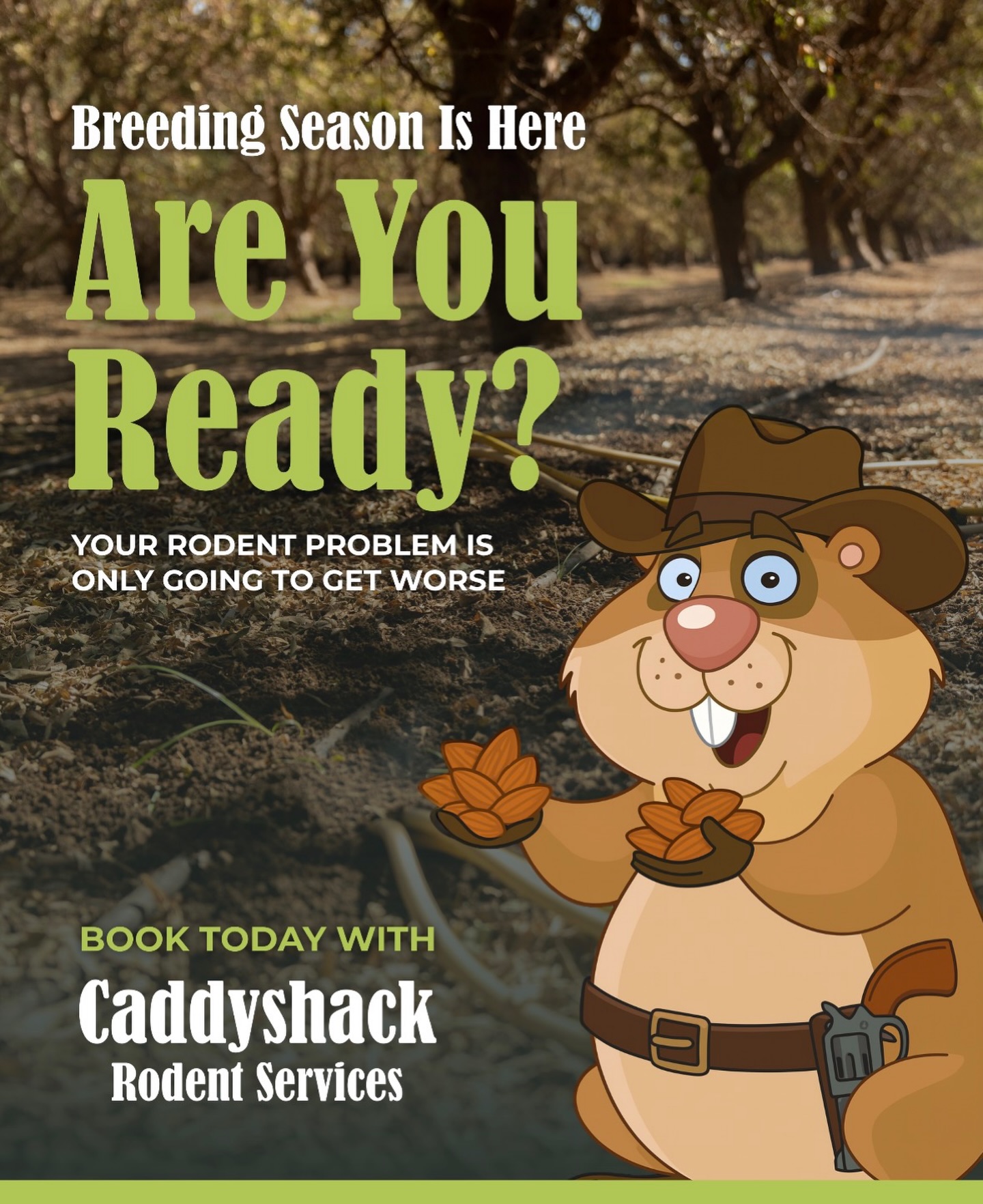 Breeding season is hereโฆ donโt wait until the damage shows. ๐พ
Protect your orchard before rodents take over โ book with Caddyshack today!
๐ North & Central Valley: (209) 564-8207
๐ South Valley: (559) 395-2537
#CaddyshackRodentServices #RodentControl #AgServices #FarmProtection #pestcontrol