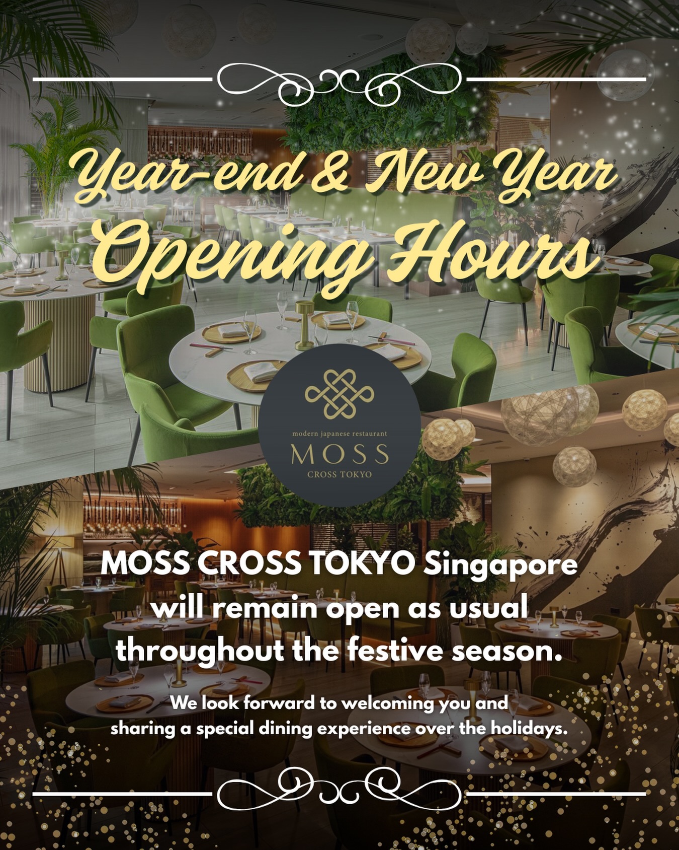 Thank you for your continued support of MOSS CROSS TOKYO Singapore.
We will be open as usual throughout the year-end and New Year period.
Whether for a festive gathering or a quiet dinner,
we look forward to welcoming you this holiday season.
📍Available at MOSS CROSS TOKYO Singapore
181 South Bridge Rd, #02-01 Capri by Fraser China Square
Dine-in only | Reservation via Chope
Don’t forget to tag us during your visit!📸