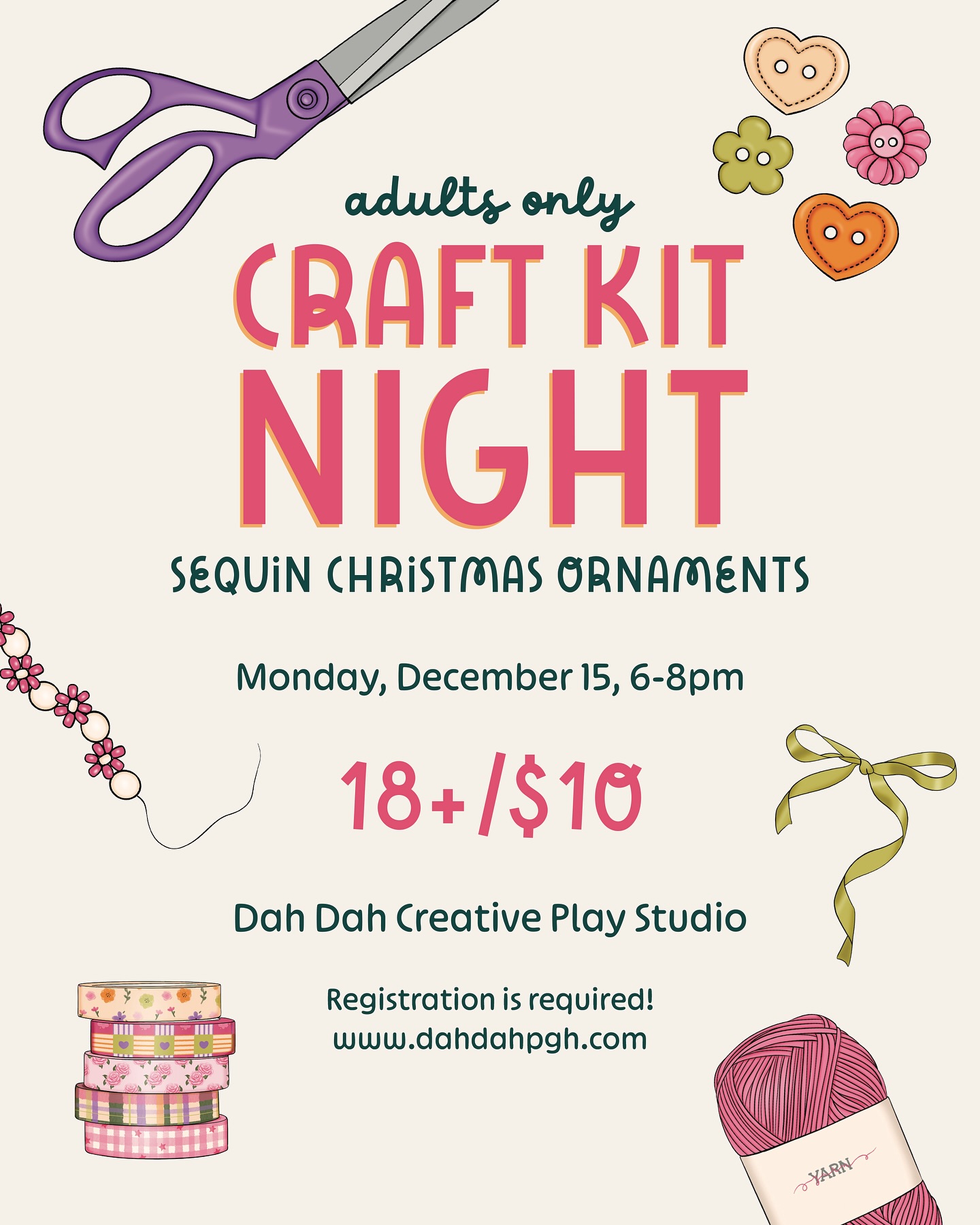 💖 CRAFT KIT NIGHT 💖 looooove a good craft kit! This one is so sparkly and you get to stab into foam LOTS of times which is so satisfying. Grab the girls and sign up: www.dahdahpgh.com