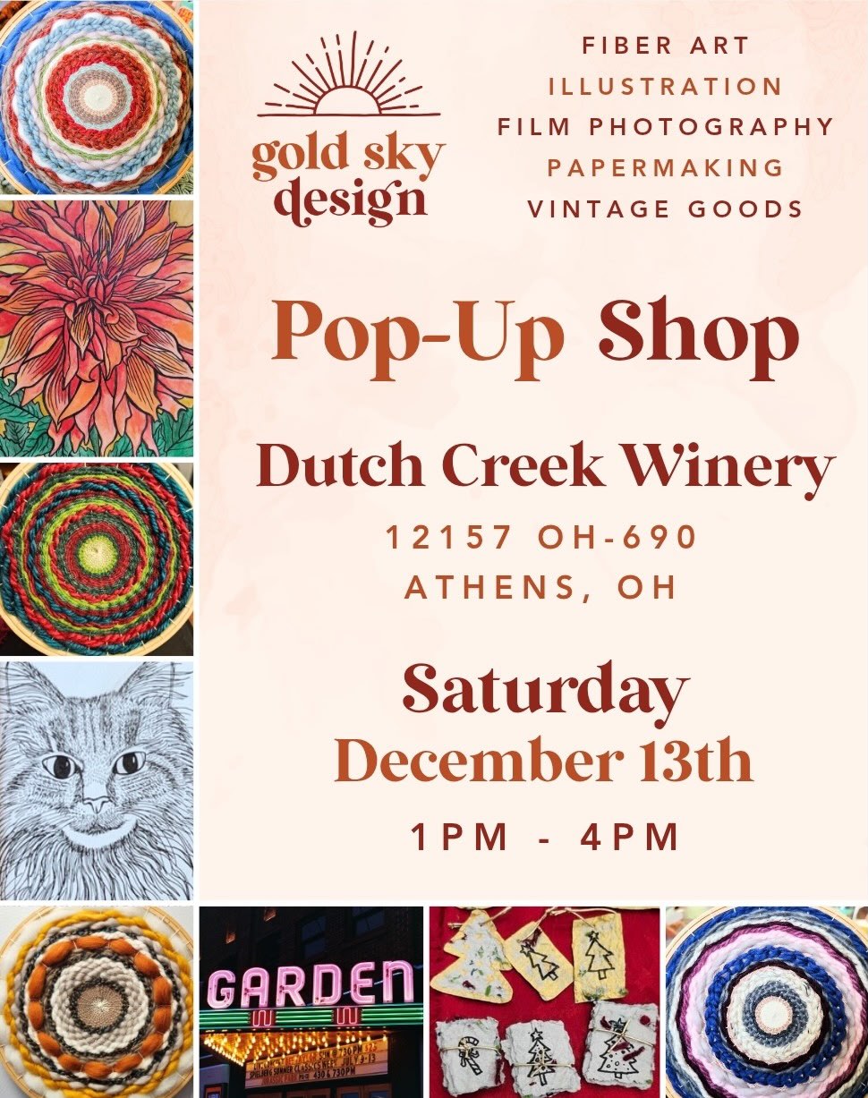 Be sure to stop in at Dutch Creek Winery next Saturday, December 13, 2025 for some holiday fun. Find handmade gifts by @_burnt.orange_ @goldskydesign , grab bottles of @dutchcreekwinery wine and cans of THC infused honey soda for your holiday gatherings and gift giving, and give yourself time to experience Spirit Art and a tarot reading with @whitewolfholistic Bring friends and enjoy a hot out of the oven pizza with a glass of wine, hard cider, or a @ricefamilybrewing beer. We also have our hot mulled wine, a perfect pairing for holiday season.
Open Thursdays and Fridays 5-9pm, Saturdays noon-8pm, and Sundays noon-6pm. 12157 SR 690, Athens, Ohio
#ohiocider #ouohyeah #614drinks #OhioFindItHere #amesvilleohio #ohiowineries #mead #cbusfoodscene #614eats #columbus #ohiouniversity #columbusfoodie #athensohio #hardcider #honeywine #holidayshoppong #athenscountyohio #visitathensohio #ohiowine #eatdrinkohio #ohiofoodie #Hockinghills #pizzaandbeer #tarot #handmadegifts #dutchcreekwinery #DCW #visitathenscountyohio