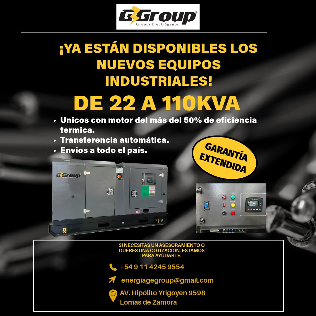 🔥 Nuevos grupos electrógenos industriales disponibles 🔥
En GGroup ya contamos con la línea completa de equipos diésel de 22 a 110 kVA, ideales para industrias, comercios, clínicas, obras y cualquier lugar donde la energía no puede fallar.
Estos modelos vienen equipados con motores de alta eficiencia térmica (más del 50%), lo que se traduce en menor consumo, mejor rendimiento y mayor vida útil. Además, todos nuestros equipos incluyen garantía extendida y tablero inteligente, listos para trabajar las 24 horas.
Realizamos envíos a todo el país y brindamos asesoramiento personalizado para que elijas la potencia justa según tus necesidades.
Si querés cotizar o recibir más información, escribinos cuando quieras.
En GGroup estamos para ayudarte a que nunca te falte energía ⚡️
Whatsapp: +54 9 11 4245 9554
fijo: 4245 9554
Mail: Energiagegroup@gmail.com
Av. Hipólito yrigoyen 9598 - Lomas de zamora.
#gruposelectrógenos #generador #generadoresdeenergía #electric #energía #energiasinlímites #energiasininterrupciones #potencia #motoresdiesel #automático