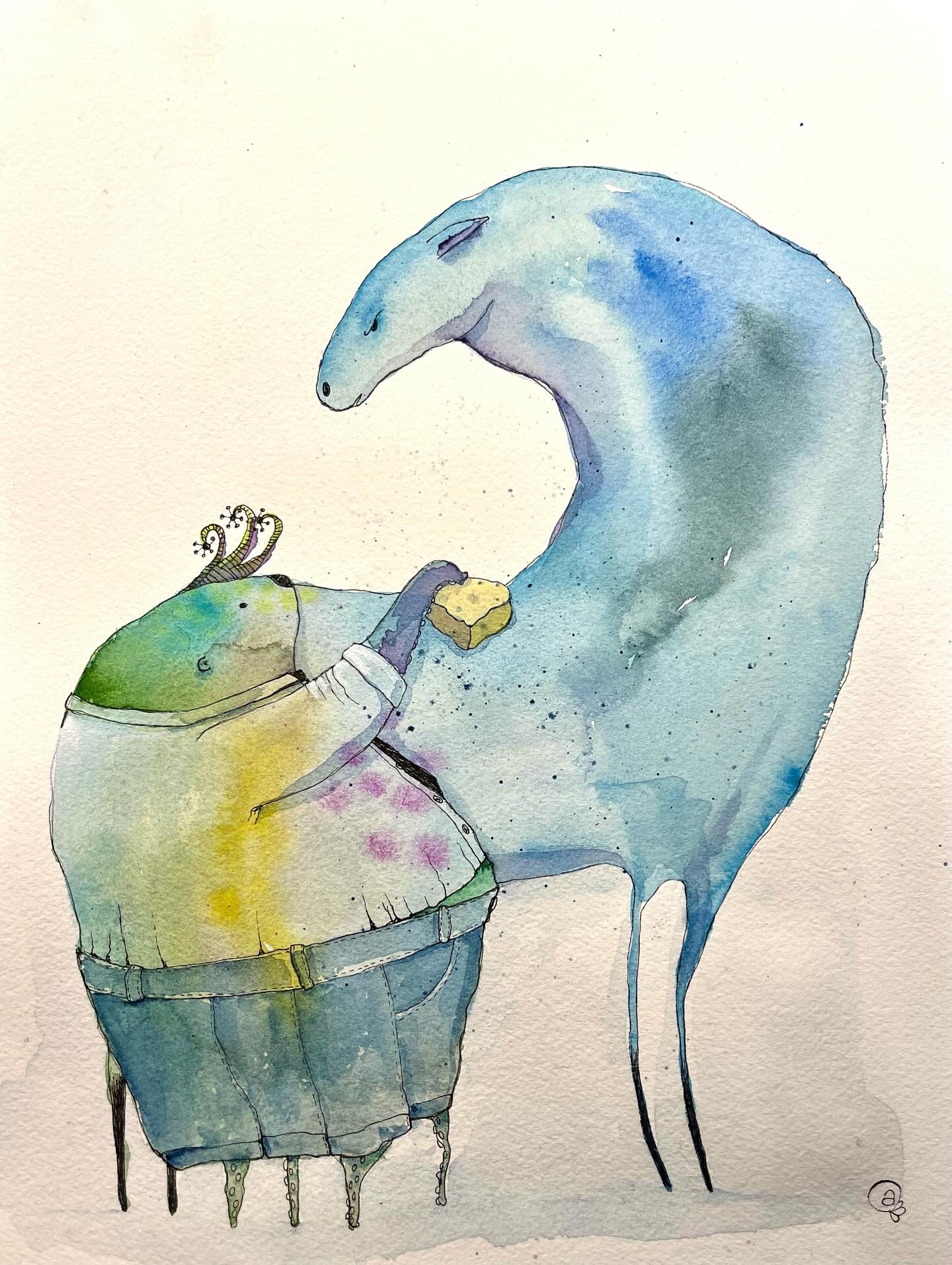 Today I tried to organize my desk, and I found this old sketch lying under a pile of paper… so I gave it a last touch… aaaaand another weirdo was born just like that 🤪
#annabies #aquarel #weirdoart #switzerland