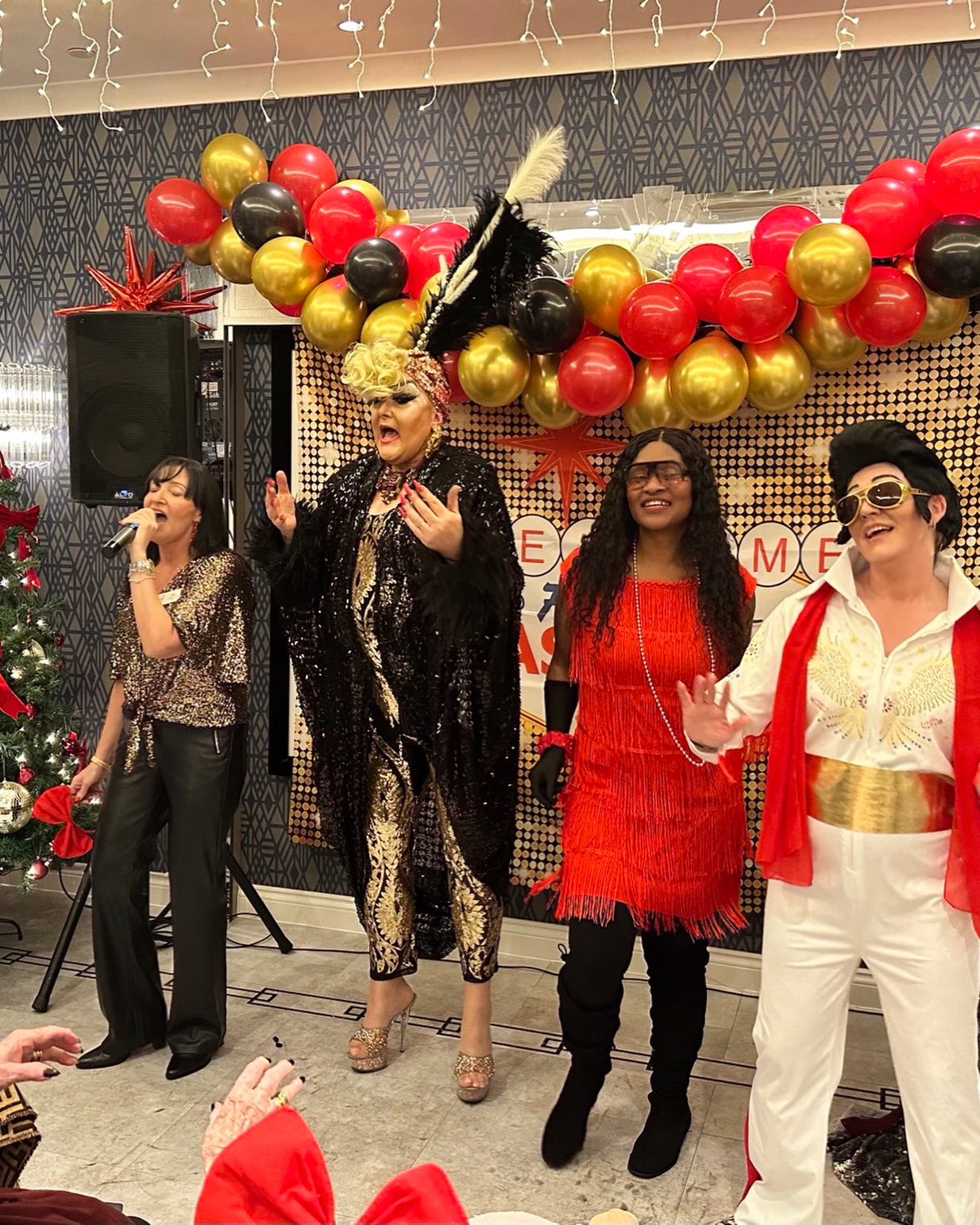 Lisa, CHAMONIX, Becky AND Elvis entertaining the wonderful guys at Lambwood Heights…♥️
