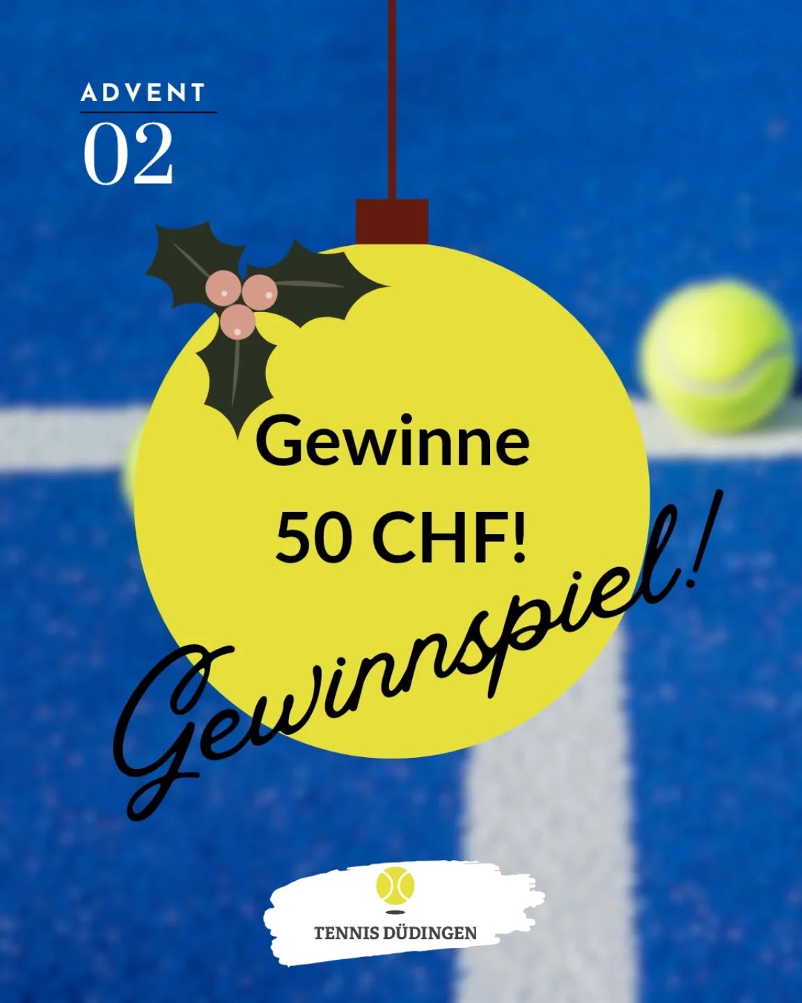 🎉 GEWINNSPIEL 🎉�
Gewinne CHF 50.– Wallet-Gutschein für Tennis, Squash oder Padel in der Tennishalle Düdingen! 🎾🔥
So machst du mit:
Kommentiere was du als nächstes bei uns spielst - Tennis, Padel oder Squash!
🍀 Viel Glück!
#gewinnspiel #tennisdüdingen #tennis #squash #padel