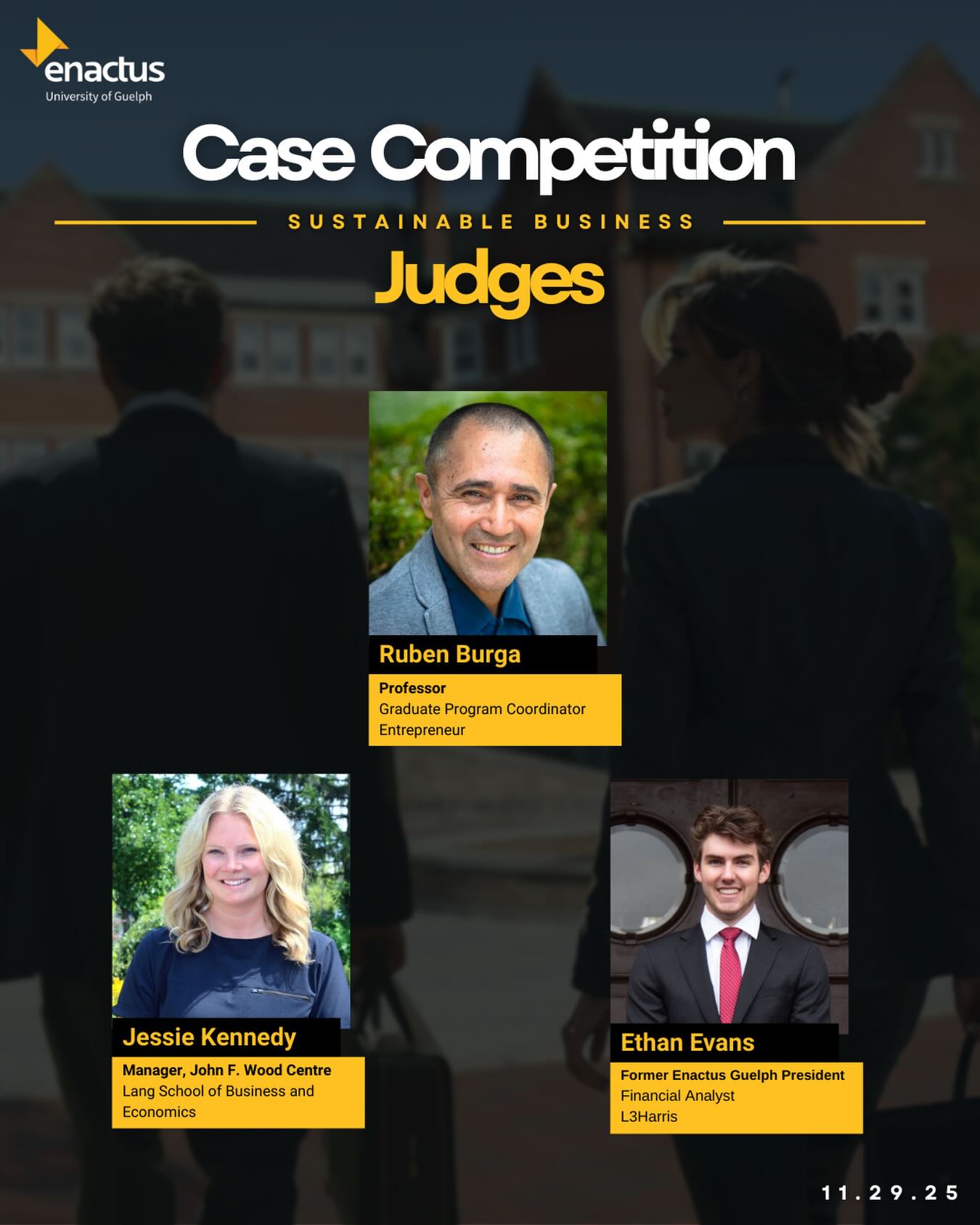 Our 2025 Sustainable Business Case Competition Judges!
Today is the last day to register! Register through the link in our bio. With $500 in prizes! Teams of 1-4 people are welcome.
What’s included:
- Professional headshots & team photos
- Food for all participants
- A work shop before hand
#enactus #enactusguelph #enactuscanada #uofg #uofguelph #universityofguelph #sustainability #case #composition