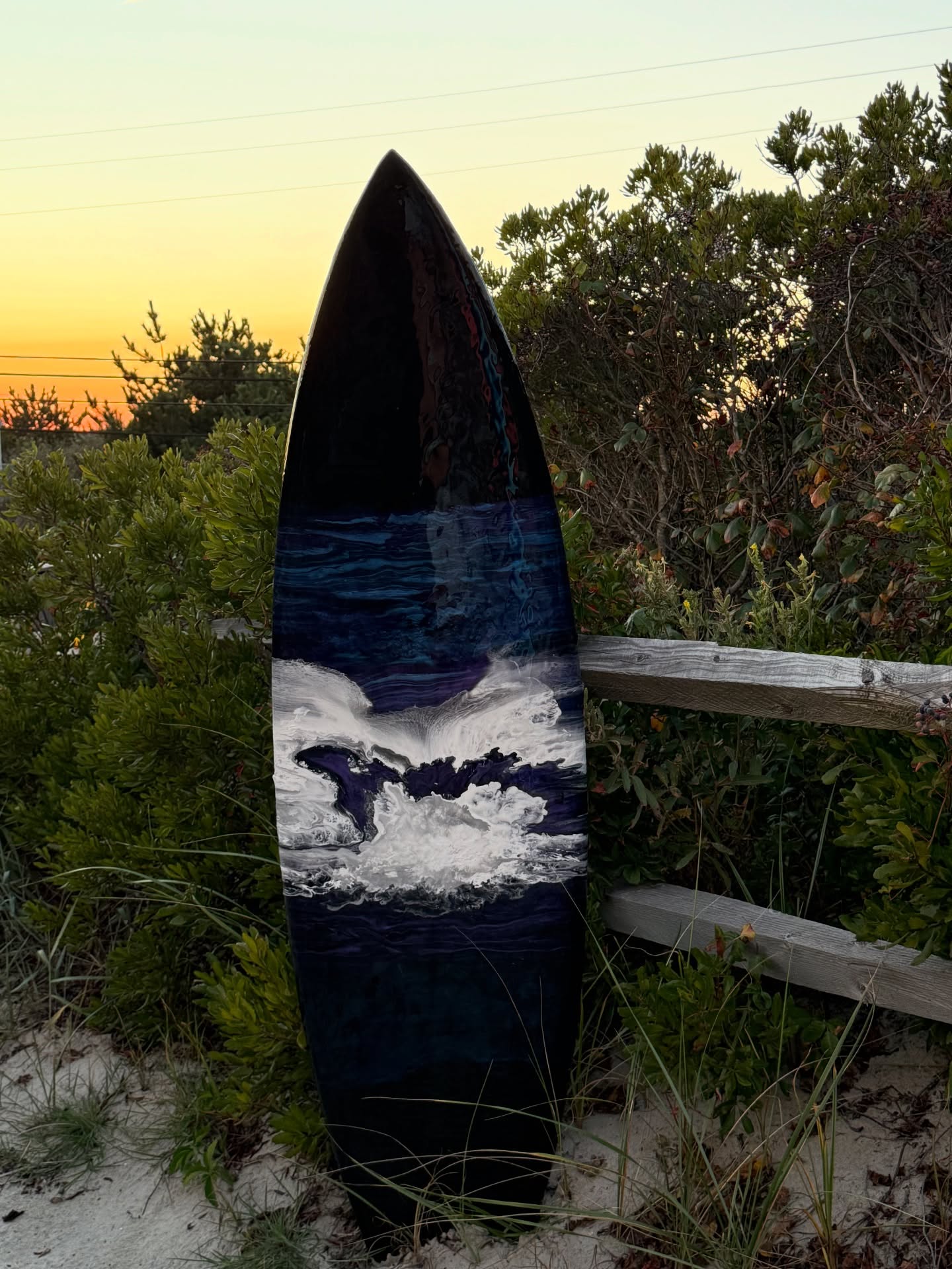 Dark & moody upcycled surfboards making their debut this weekend…… stay tuned ! @justinegiorart