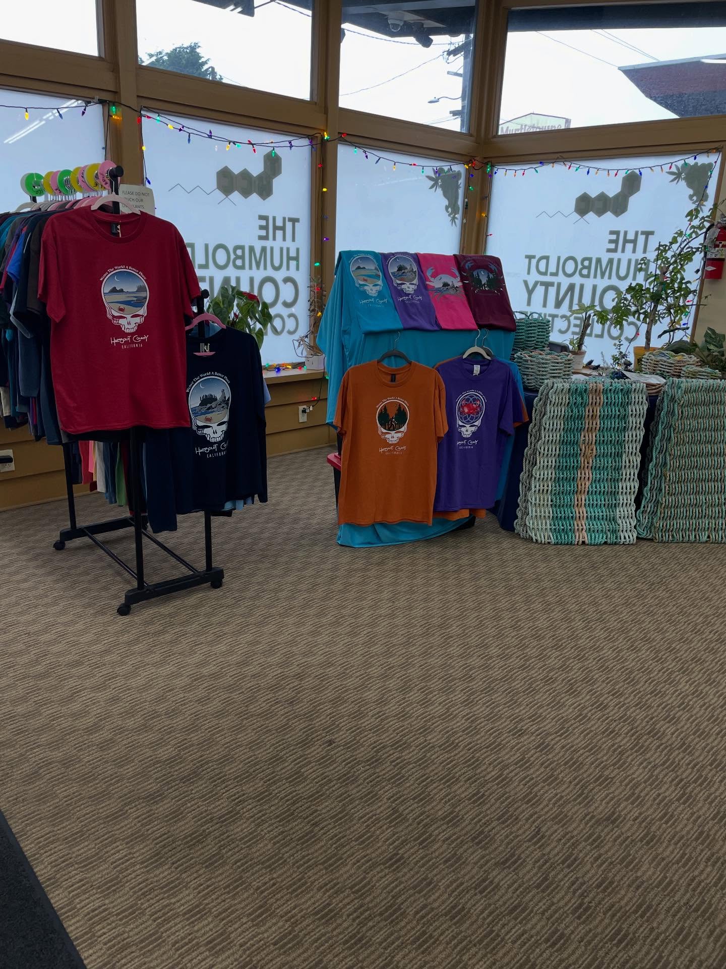 We back. Today till 5pm at THCC on Myrtle Ave in Eureka. Mermats and baskets and our Grateful Dead approved t-shirts.