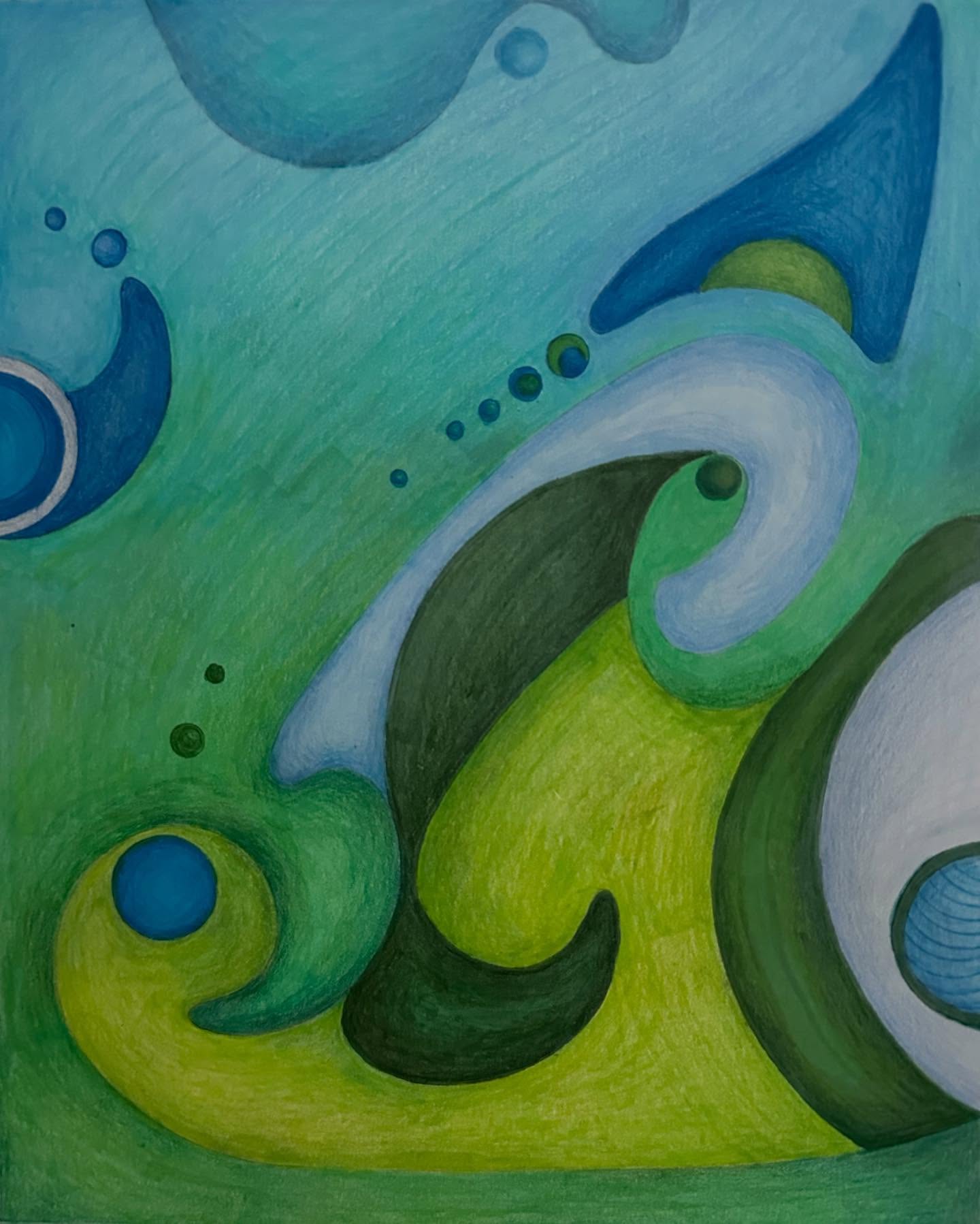 Another design inspired by my 2D Design class #twodimensionaldesignstudies #markerart #coloredpencilart #abstractart #coolcolors #heartlandcommunitycollege #janecampart