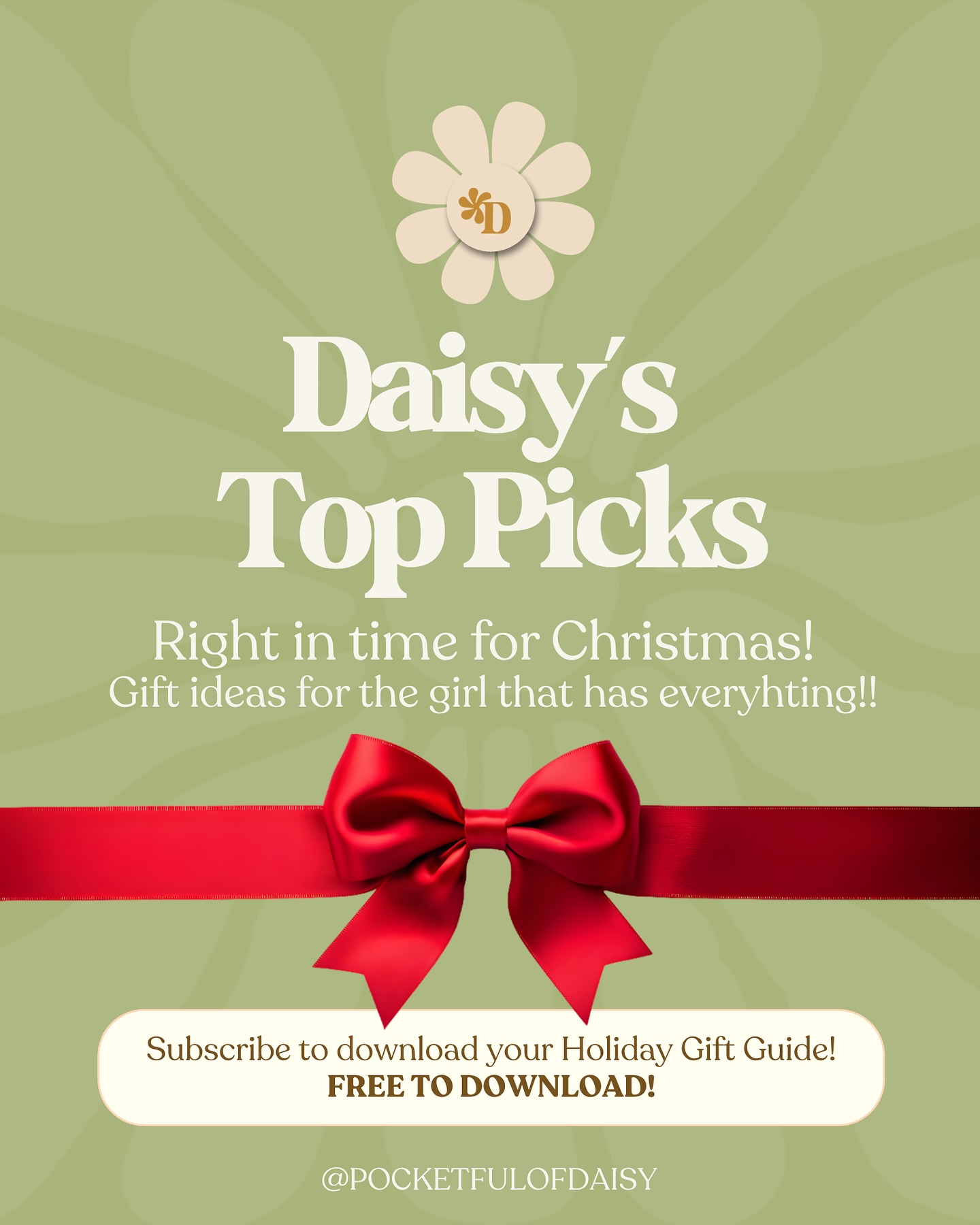 My special gift to you 🎁✨
This holiday gift guide has been a little dream of mine for a long time and here it is, wrapped with love and intention.
I poured my heart into curating my Top Picks thoughtful gifts, cozy finds, last-minute ideas, and a few little treats that bring joy, beauty, and meaning to the season.
Pieces I truly love and wanted to share with you.
Consider this my way of saying thank you. Thank you for your support, your kindness, and for being part of this beautiful community. It means more to me than you know 🤍
Subscribe to receive the full Holiday Gift Guide via the link on bio! ✨
May this season be filled with magic, presence, and little moments that feel like everything.
#pocketfulofdaisy #daisystoppicks #holidaygiftguide #agiftfromme #holidaymagic #intentionalgifting #cozyseason #giftideas #womenowned #gratitudealways #thegreatestgift #christmasvibes #holidayjoy