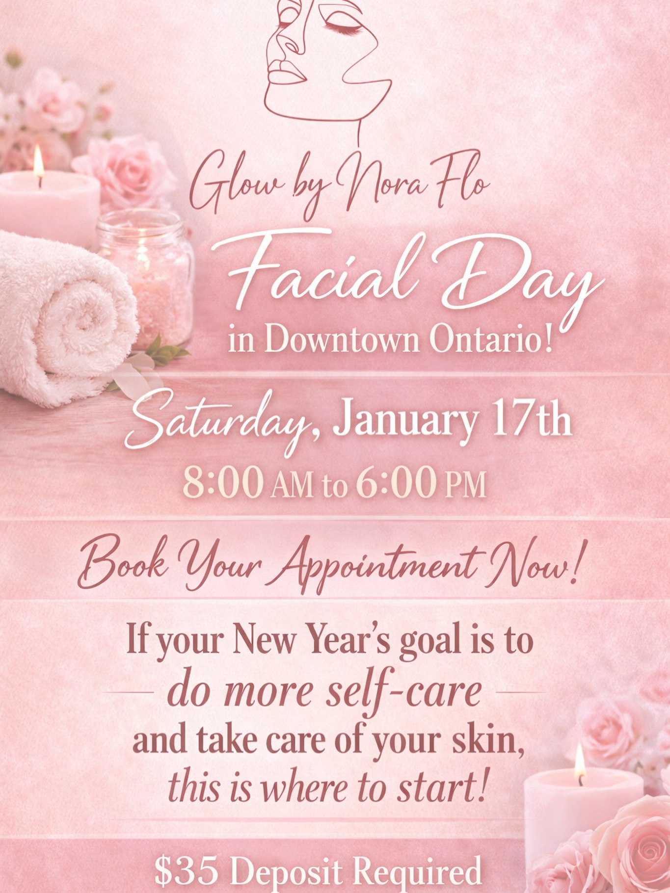 New year, new glow ✨
I’ll be offering Facials at Lavish Oak in Downtown Ontario on Saturday, January 17th from 8AM–6PM.
If prioritizing self-care and your skin is one of your 2026 goals, this is the perfect place to start.
✨ Limited appointments available
✨ $35 deposit required to book
DM me or book now to save your spot 🤍
#IEfacials #downtownontario #glowbynoraflo
