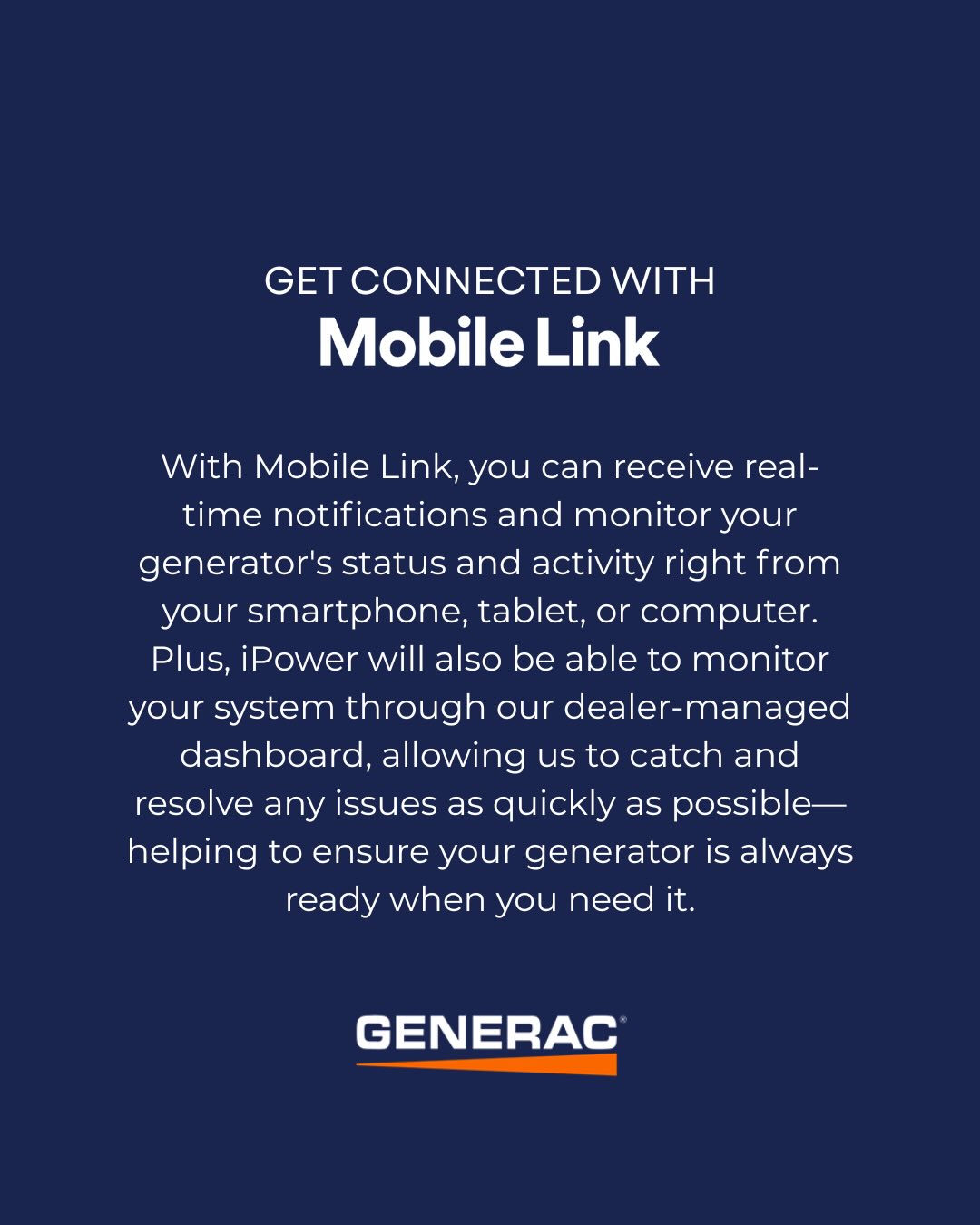 Stay informed before the lights go out ⚡ Mobile Link gives you real-time updates on your generator’s status, while iPower keeps an eye on everything behind the scenes 👀 Faster responses, fewer surprises, and a system that’s ready when you need it 🔧
iPower Generators
📞 914-449-2003
🌐 www.iPowerGeneratorsNY.com
#iPowerGenerators #Generac #MobileLink