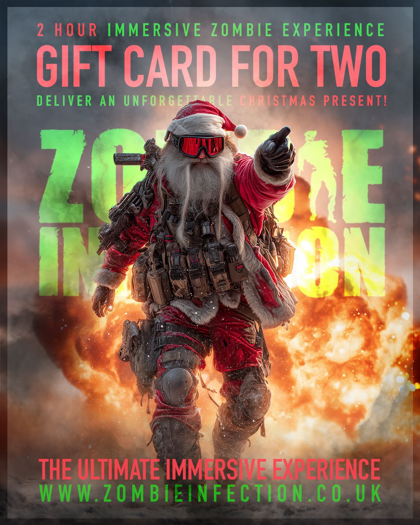 🚨 Time is running out alert! 🚨
🎄 CHRISTMAS OFFER: The Ultimate Gift of Survival! 🎁
This Christmas, forget socks and smellies give them the UK’s triple award-winning zombie survival experience!
🔥 LIMITED EDITION VIP GIFT SET – £149
Includes:
🧟♂️ Printed Mission Briefing Gift Card (for TWO survivors)
👕 Survivor T-Shirt (M or L)
🏅 Survivor Medal
📘 Collector’s Survivor Annual (Theatre-style programme)
🎟️ Survivor Pass Lanyard
➕ Plus extra mystery goodies!
Last orders for Christmas: 16th December!
💀 XMAS OFFER GIFT CARD FOR TWO – £99
The perfect entry into the outbreak. Two survivors. One mission.
Fully redeemable across all UK chapters — prisons, forts, forests and factories.
💥 Step into a Hollywood level, story driven survival experience packed with movie quality sets, heart pounding action and cinematic storytelling.
🧩 Every venue is part of the expanding Zombiverse — an interconnected world of lore, secrets and evolving missions.
🎯 Perfect for: horror fans, gamers, thrill-seekers & movie lovers (NOW 16+!).
👉 Grab yours now at zombieinfection.co.uk or head direct to our missions page zombieinfection.rezdy.com
Give them the ultimate test of courage this Christmas.
