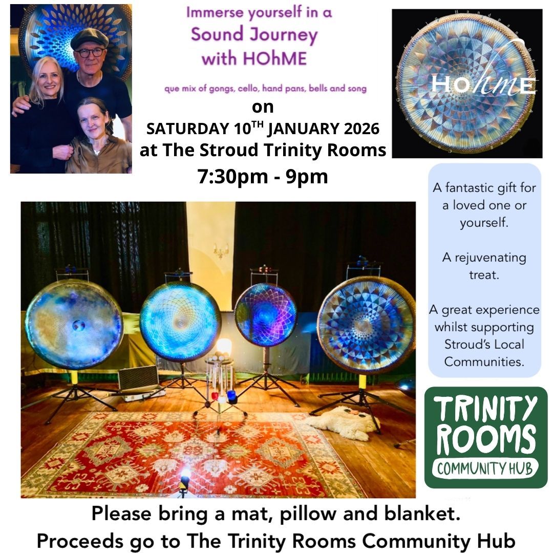 Still time to book tickets and join us on 10th January for our upcoming Sound Bath with HOhME Trio.
Come and immerse yourself in a deeply relaxing and nourishing evening event, featuring a unique mix of gongs, cello, hand pans, bells and song.
www.stroudtrinityrooms.org/event-details-registration/sound-bath-7
#Stroud #Events #Music #GongBath #Wellbeing #Painswick #Gongs #Nailsworth #Zen #SoundBath #Chalford #Spiritual #Gloucestershire