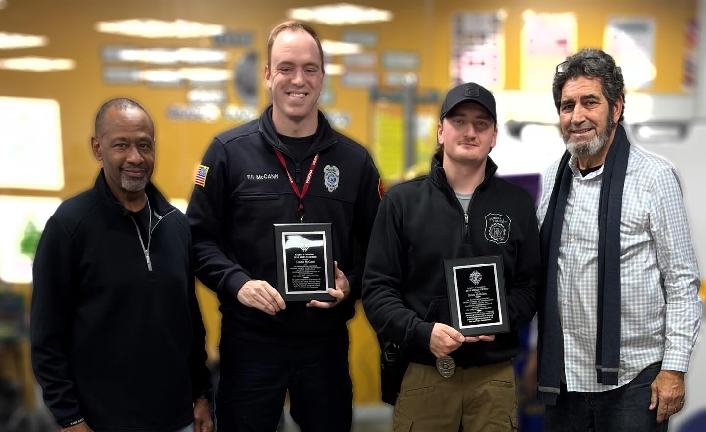 On April 4, 2024, our officers responded to a fire at Our Lady of the Lake Church. Detectives Maguire and B. McMahon, along with Verona Fire Inspector Connor McCann, worked tirelessly to conduct a thorough investigation.
We’re proud to share that on December 4th 2025, they were honored by the Knights of Columbus #3632 with the 2024 Shield Award for their outstanding dedication and hard work on the case.
Please join us in congratulating Detective Maguire, Detective B. McMahon, and Fire Inspector McCann on this well-deserved recognition!
#veronapd #veronapolice