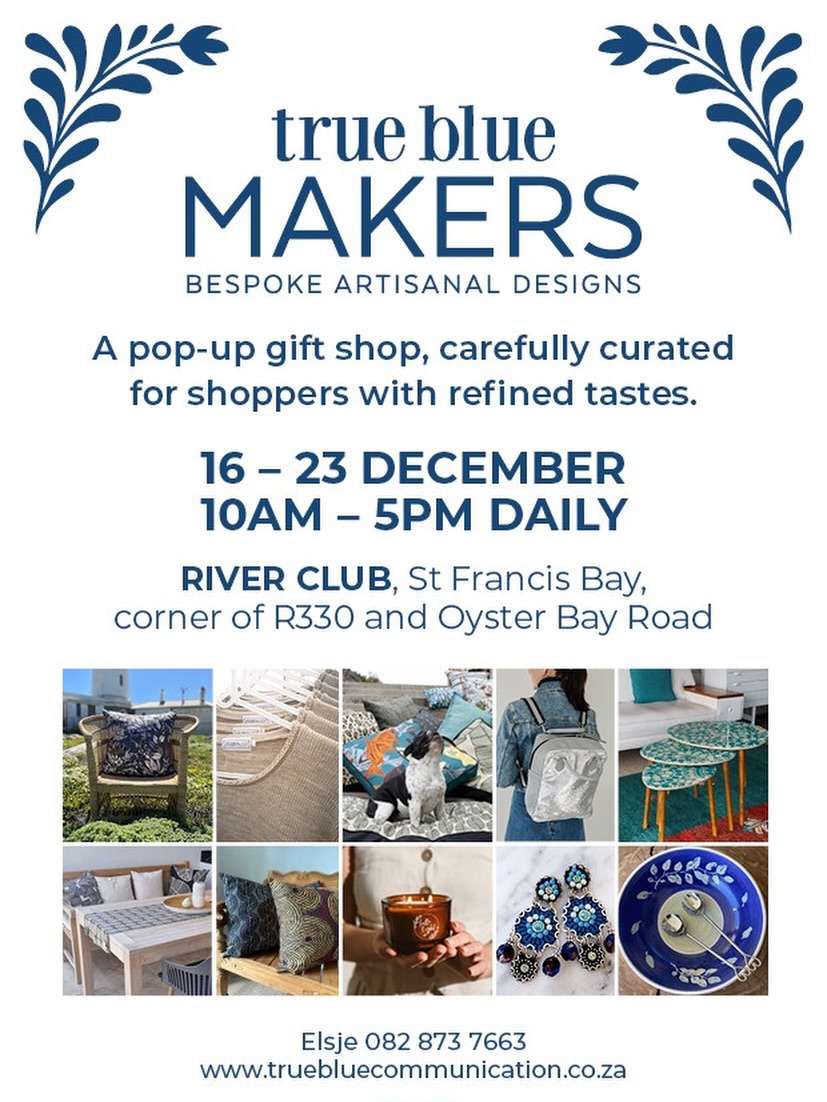 🐾 HELLO ST FRANCIS 🐾
We’ll be at the True Blue Makers Market from 16 - 23 December with our friends, @thebarkbakers
📅 16 - 23 December 2025
⏰ 10h00 - 17h00
📍 The River Club, St Francis Bay
We’ll have festive accessories, toys and treats to make your furkids’ festive season unforgettable!
#handmade #supportlocal #dogs