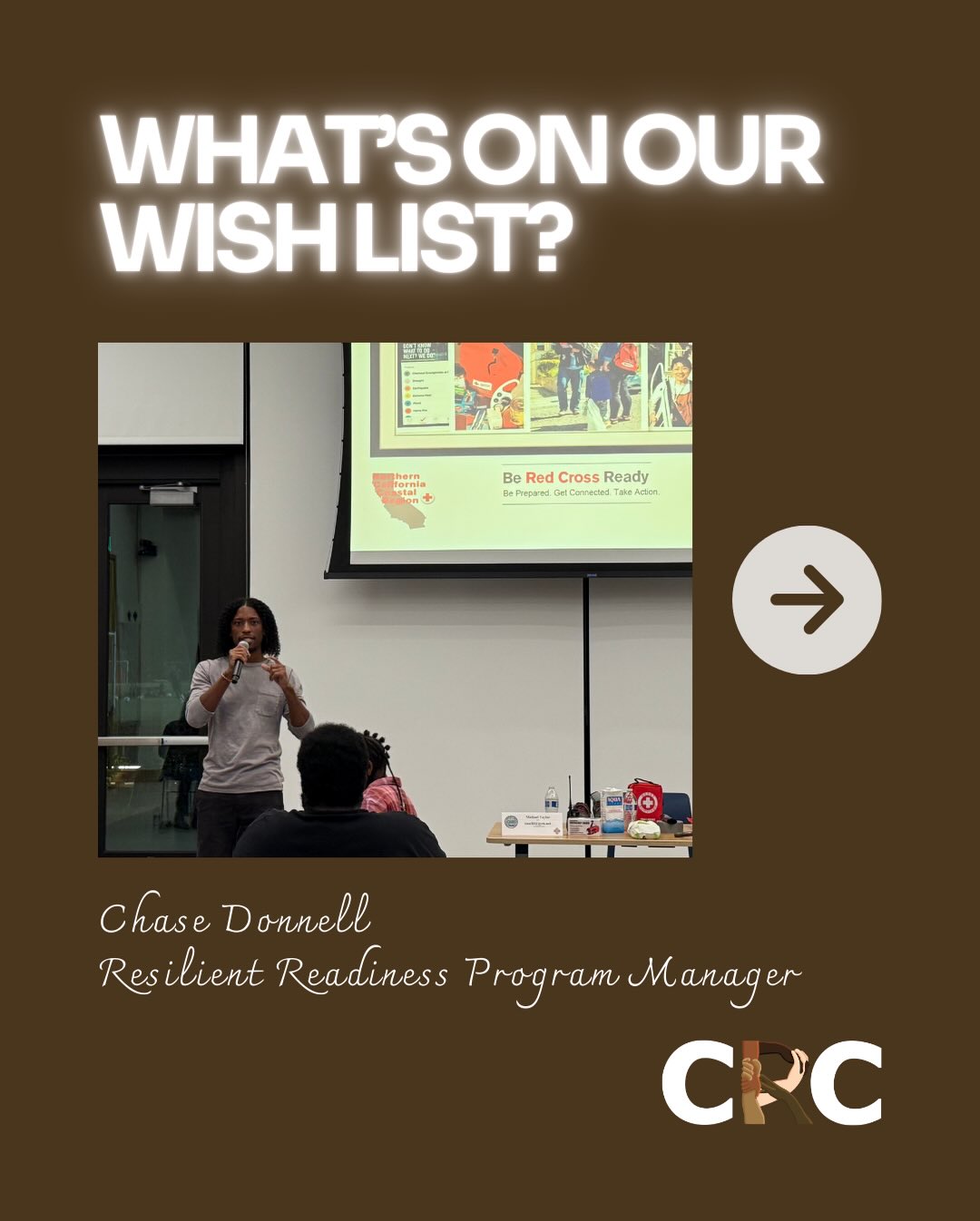 Chase Donnell, CRC’s Resilient Readiness Program Manager, wants to make sure health-related resources are distributed equitably. He wants to make healthcare information available and accessible to all, including and especially in schools and to multigenerational families, and he hopes to raise funds to put together a public health program to further community resiliency and safety.
Your support gets us closer to making these wishes a reality, and we’re so grateful for all your help so far. Help us close out our year with this potential by donating now and DOUBLING your impact at crcommunities.org/donate or at the link in our bio! 🧡