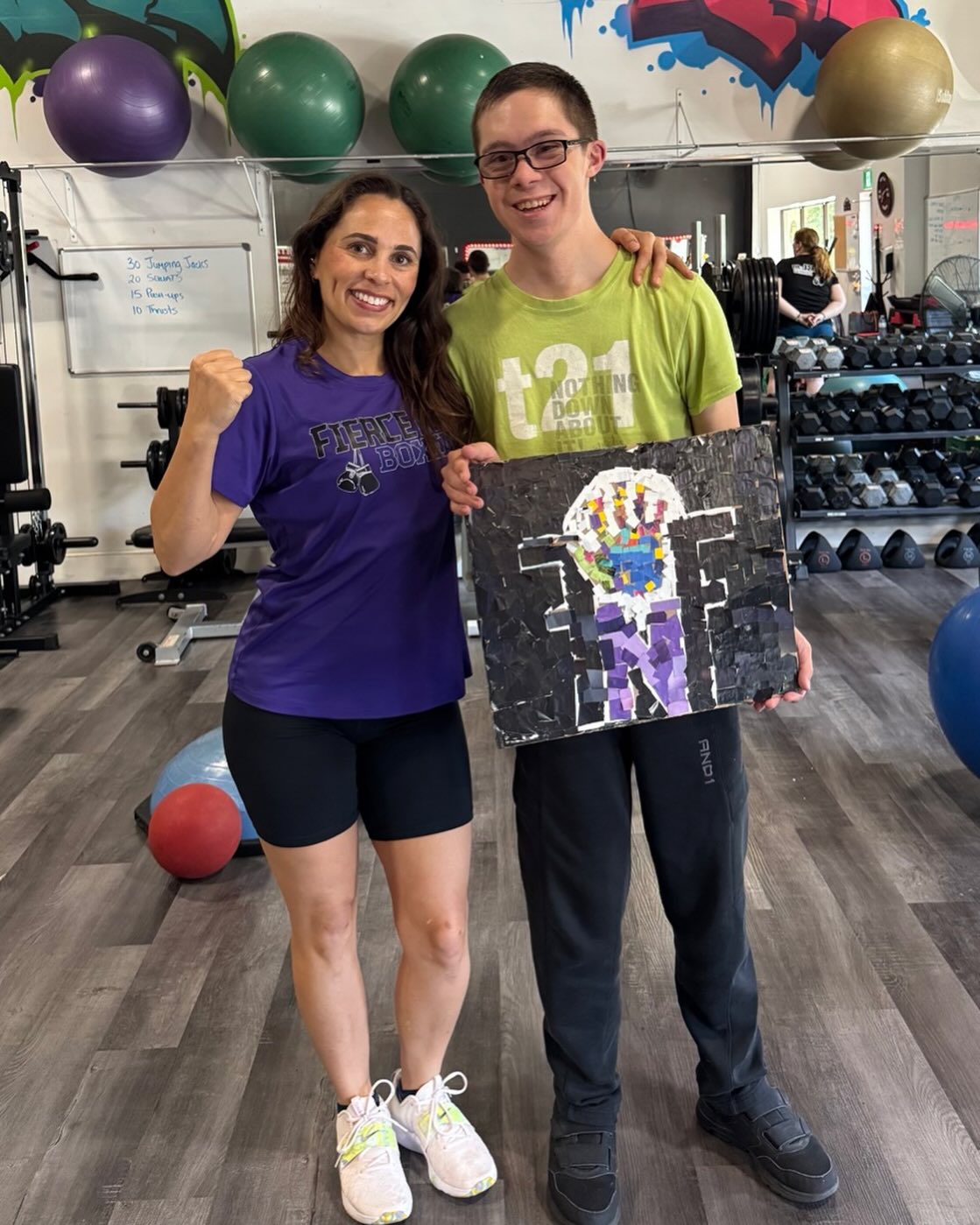 This moment is from the summer, but it deserves to be shared. One of our athletes created this beautiful FNF mosaic at school and brought it to me with so much pride. Standing beside him here reminds me why our community matters.
#fiercenfitboxing #specialneedsboxing #aplaceforall