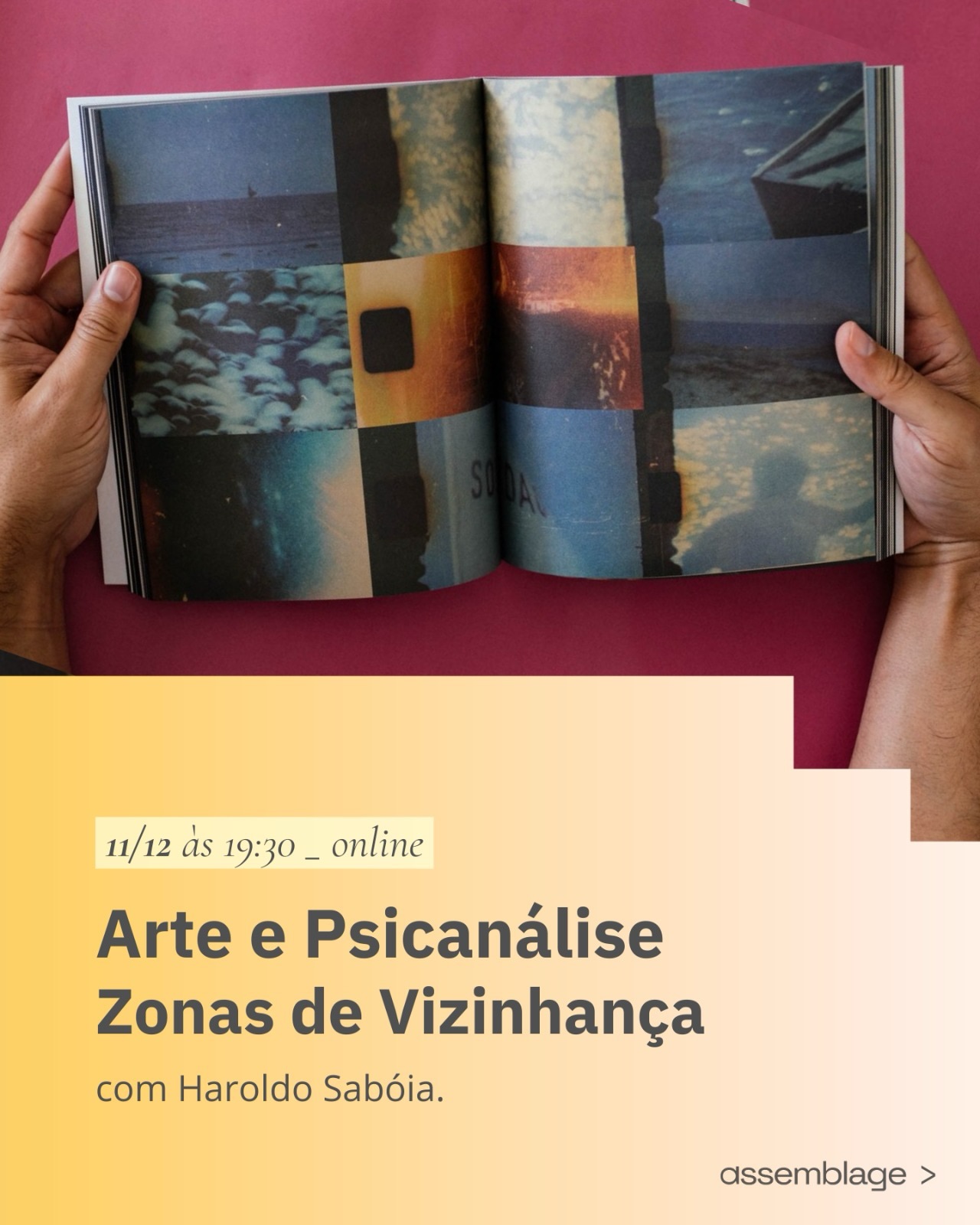 Nesta quinta (11/12) às 19h, teremos um encontro especial para encerrar nosso percurso do curso em teoria psicanalítica, percurso em Freud.
A psicanalista e pesquisadora @denise_tm conversa com o artista @haroldosaboia.
Para participar, basta realizar a inscrição por mensagem aqui no Instagram!
Faça parte! ✨