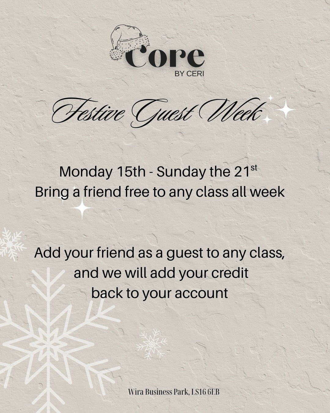 🎄Next week is Festive Guest Week 🧑🏻🎄
Because sharing is caring 🫶🏼 bring your mate (or a date) for free all week 💫
Either add them to a class using your credits and I’ll add it back to your account, or drop me a message and I can book them for you 👯👯♂️