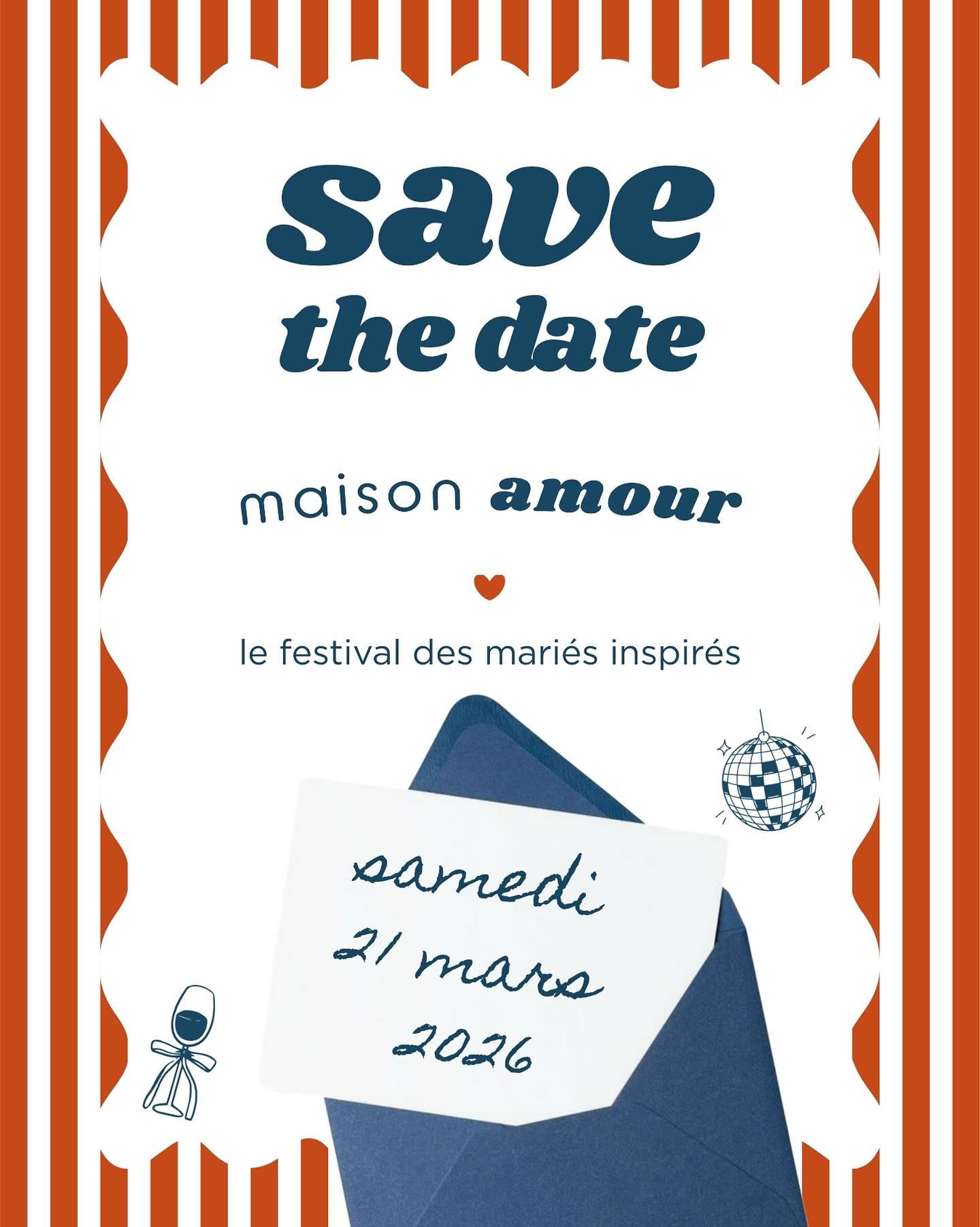 🪩 On l’a imaginé, on l’a rêvé, le voilà programmé !!
Le Festival des Mariés inspirés
❤️ MAISON AMOUR ❤️
Ce sera le 21 mars 2026, save the date !! 🪩❤️
@lm_levenement
@studiosoeurette