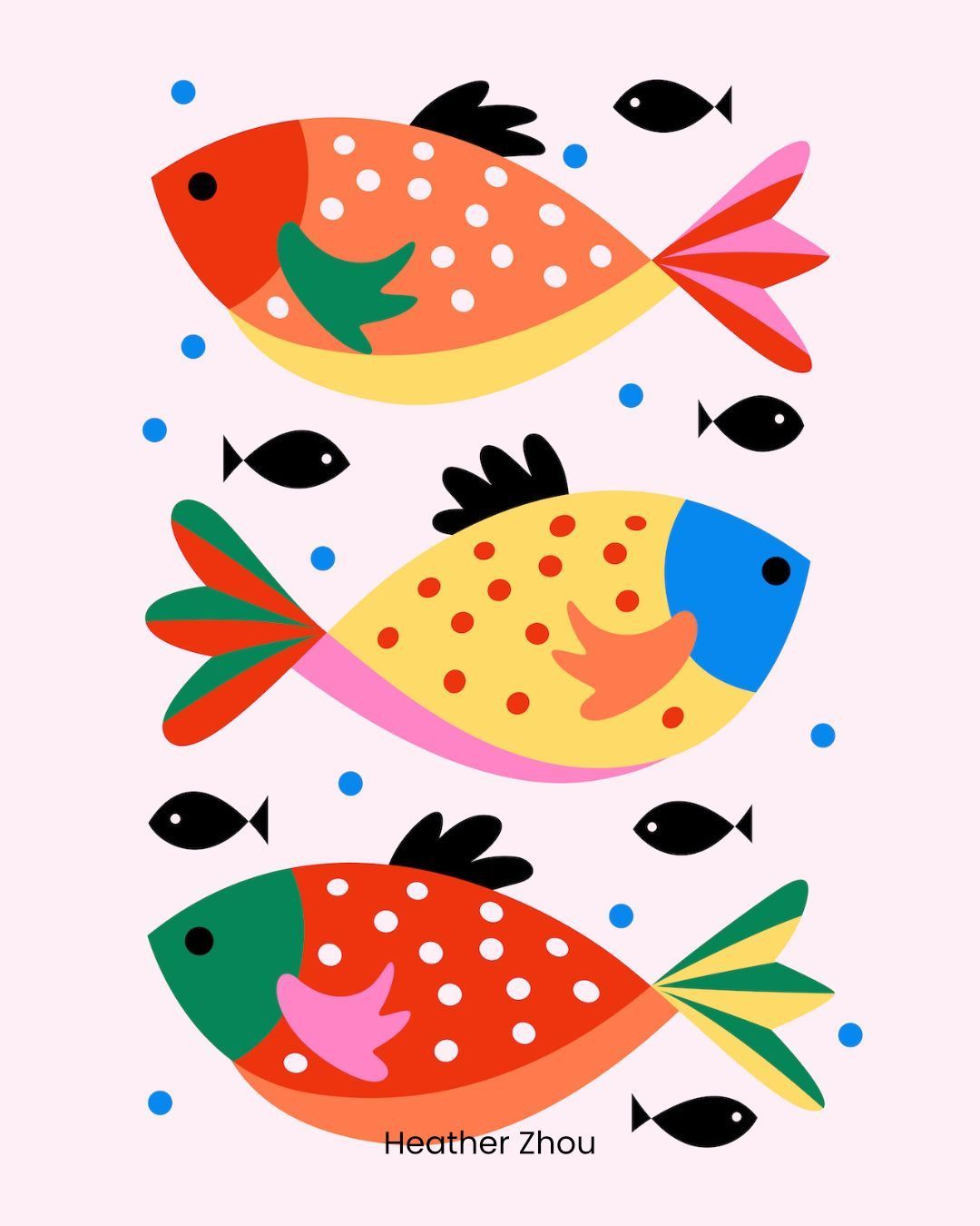 Happy fish🐟 🐠
.
.
.
#illustrator #cutedesign #creativedesign #lovelyart #playfulart #fish #animalillustration #colorfulart #colorfulartist #goodvibes #homedecor #textiledesign #surfacedesign #illustratormagazine #minimalart