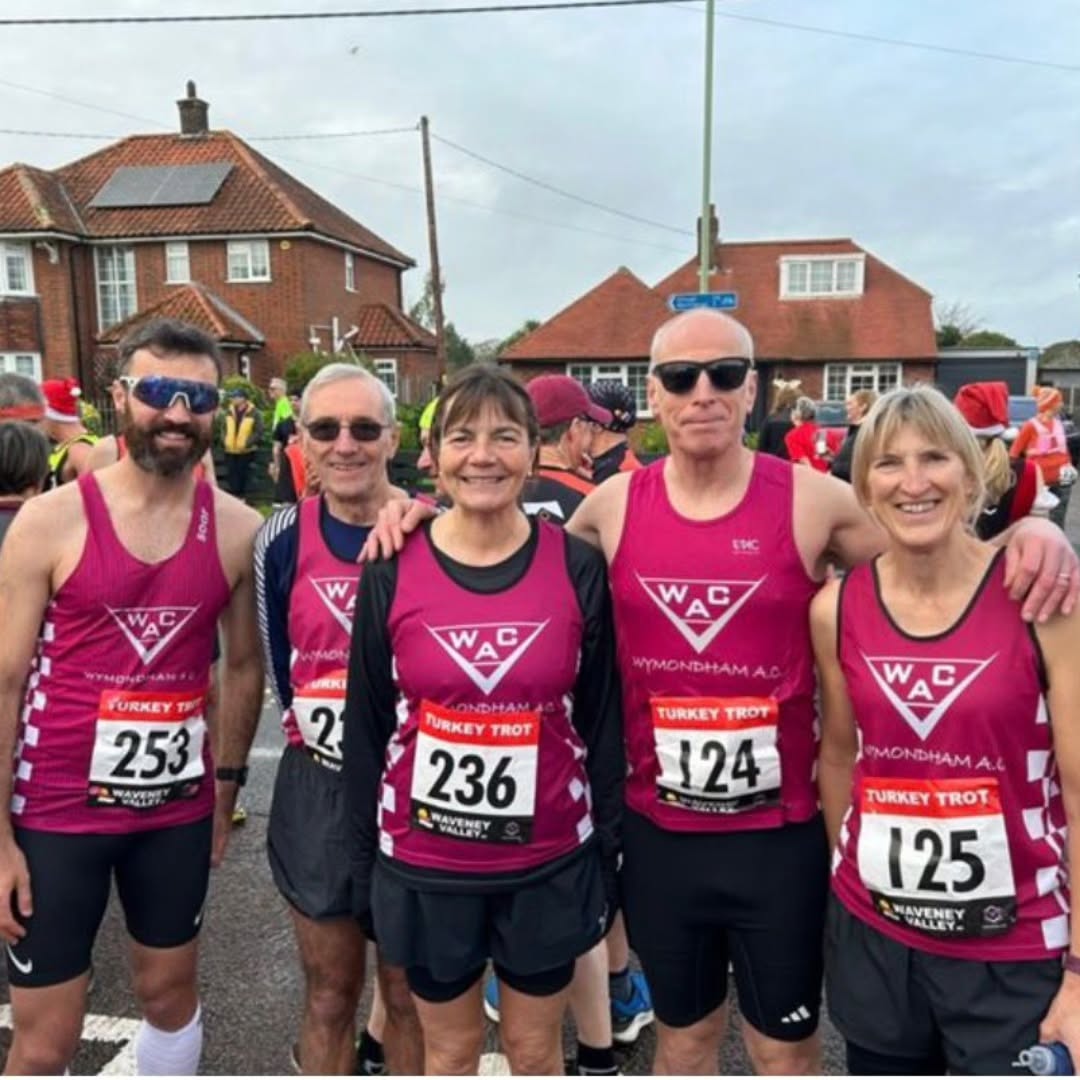 Last weekend we had a mix of a marathon, some mud and much merriness, with WACers taking on an array of events.
There were several Christmas races, with runners at the 10 mile Beccles Turkey Trot, the Lingwood Santa Dash, Gorleston Santa Dash, and Breckland Santa Run. Congratulations to Sue Guest on a PB at Beccles and well done to everyone for their festive fancy dress efforts.
We had three runners soaking up some winter sun at the Valencia Marathon, with Ben Shearing completing his first marathon in the Spanish city. Well done Ben.
We also had runners over at Shouldham Warren for the cross country series, with the same faces, and several others, enoying the mud and water mid week at Reepham.
Next up, the mob match at Colney tomorrow against our friends at Norfolk Gazelles. Come on WAC!