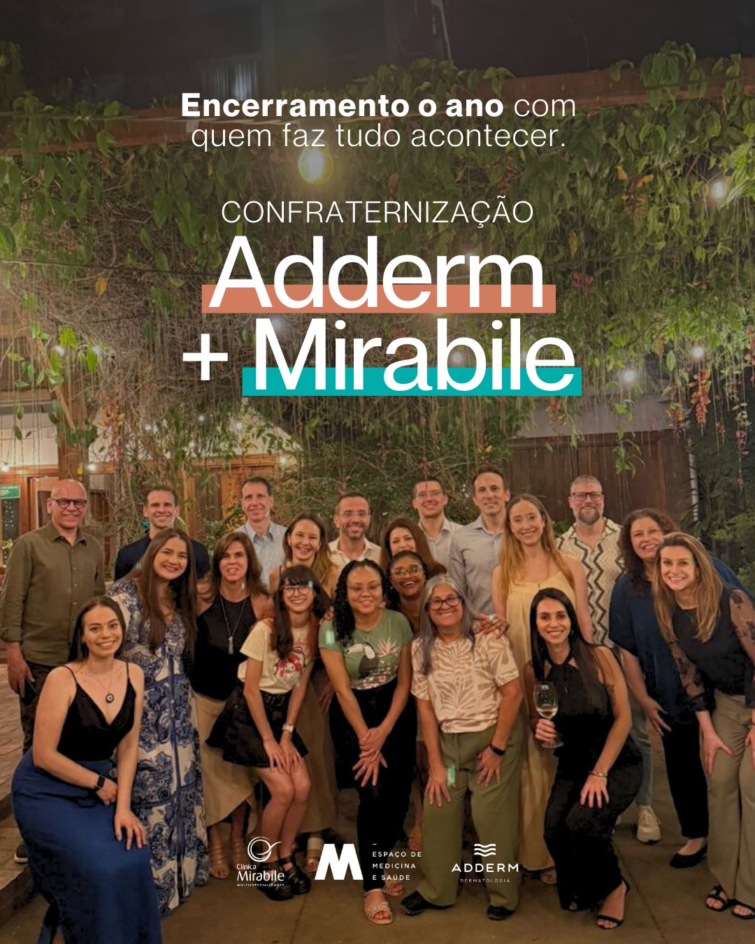 Encerramos 2025 com uma confraternização entre as equipes da Adderm e da Mirabile, uma celebração do trabalho realizado e do cuidado que levamos para cada paciente ao longo do ano. 🥂🍾
Foi uma noite de reconhecimento e alegria, que reforça o quanto somos gratos por cada profissional.
Que 2026 seja um ano ainda mais próspero, leve e cheio de conquistas. ✨
-
#adderm #mirabile #espacom #clinicapoa #confraternização