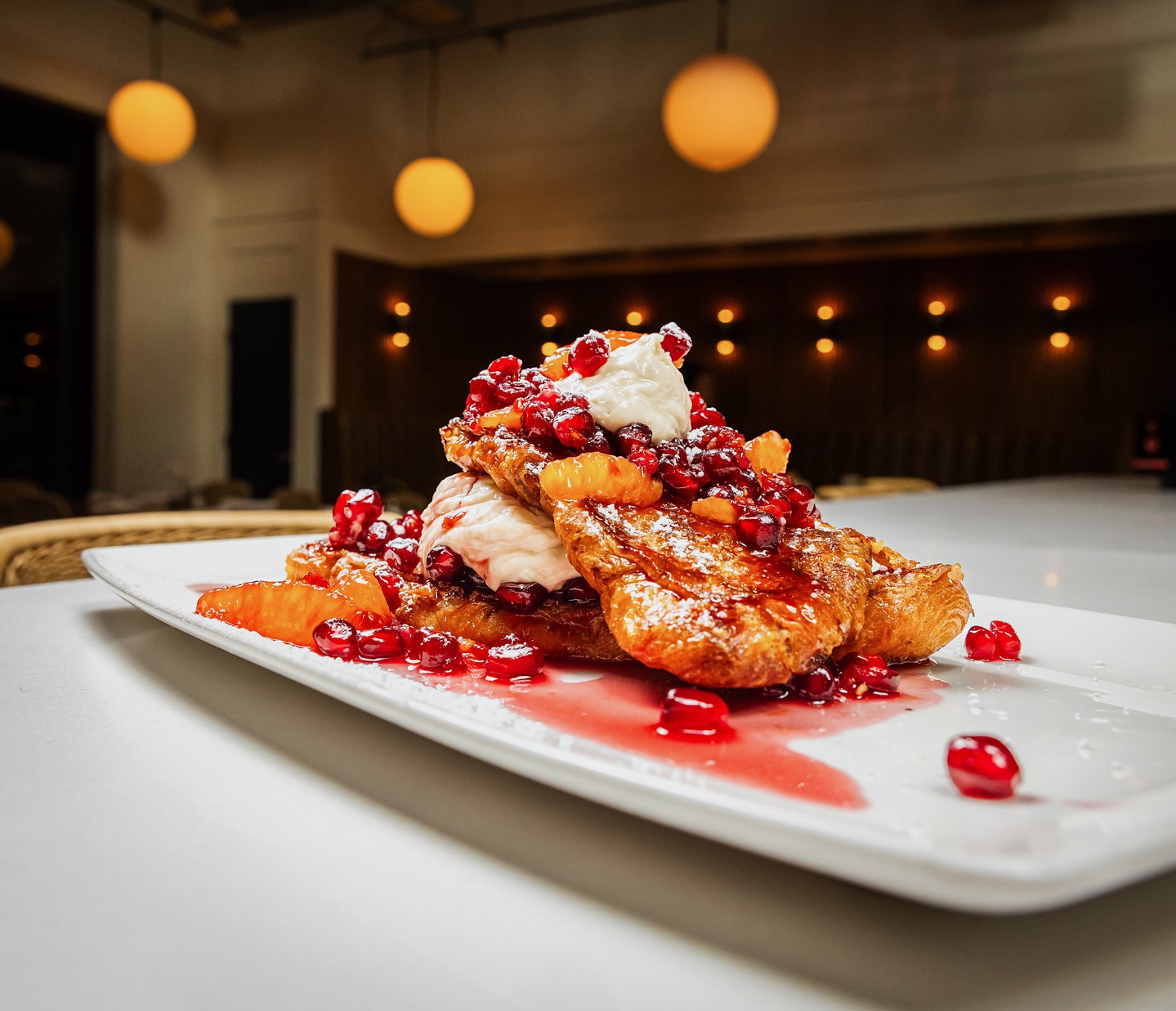 fluffy, buttery, and a little bit fancy 🥐 — our croissant stuffed french toast with pomegra....