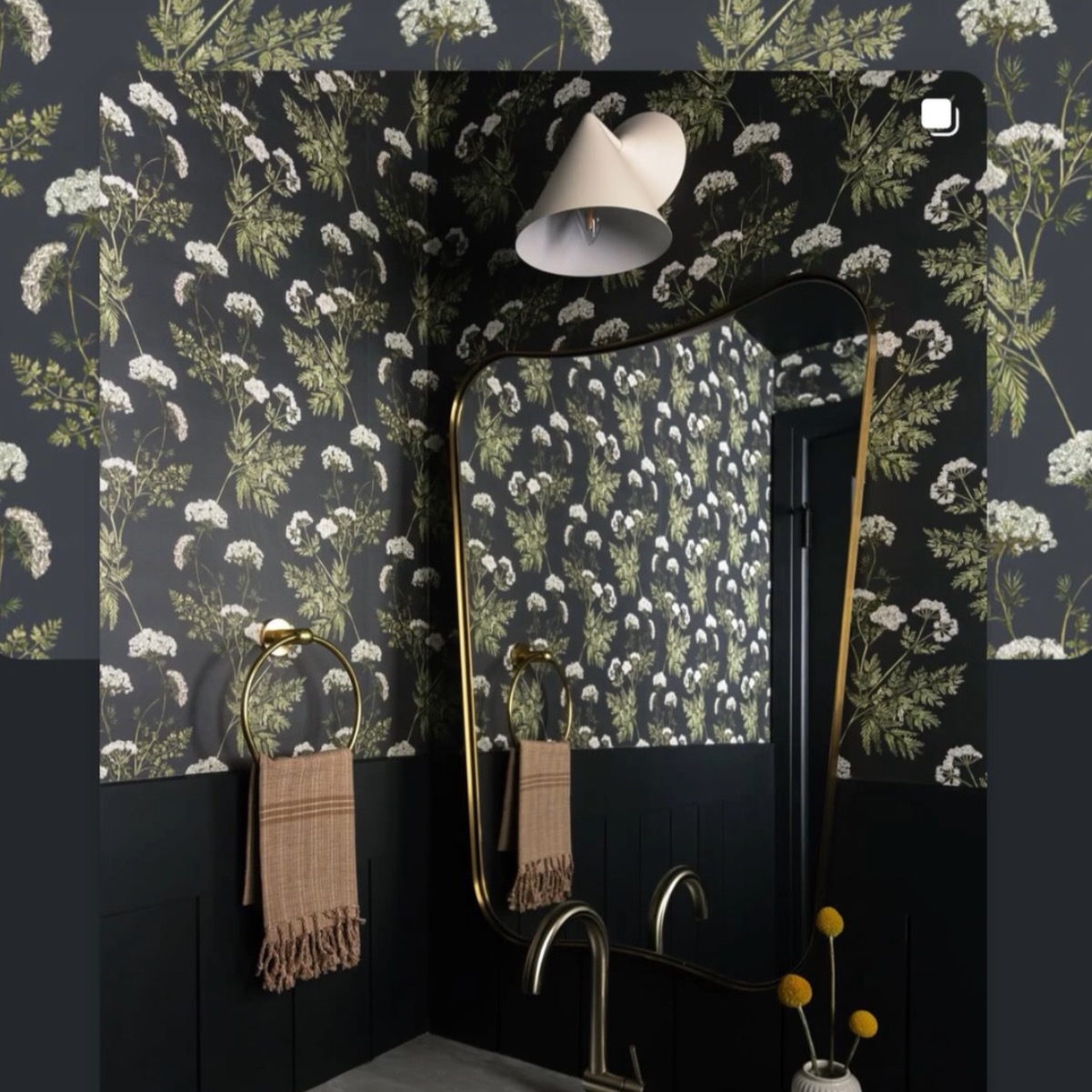 A dark moody bathroom from Interior Photographer @sharon_litchfield
useing my Cicely wallpaper design. This wallpaper is available to purchase from @miltonandking
#bathroom #interiordesign #bathroomdesign #design #interior #moodyinteriors #homedecor #bathroomdecor #strikingdesign #darkasthetic #renovation #darkcottagecore #bathroomdecor #homedesign #bathroominspo #wallpaper #bathroomrenovation #interiors #botanicalmaximalism #cicely #bathroomideas #sweetcicelywallpaper #luxury #bathroomgoals