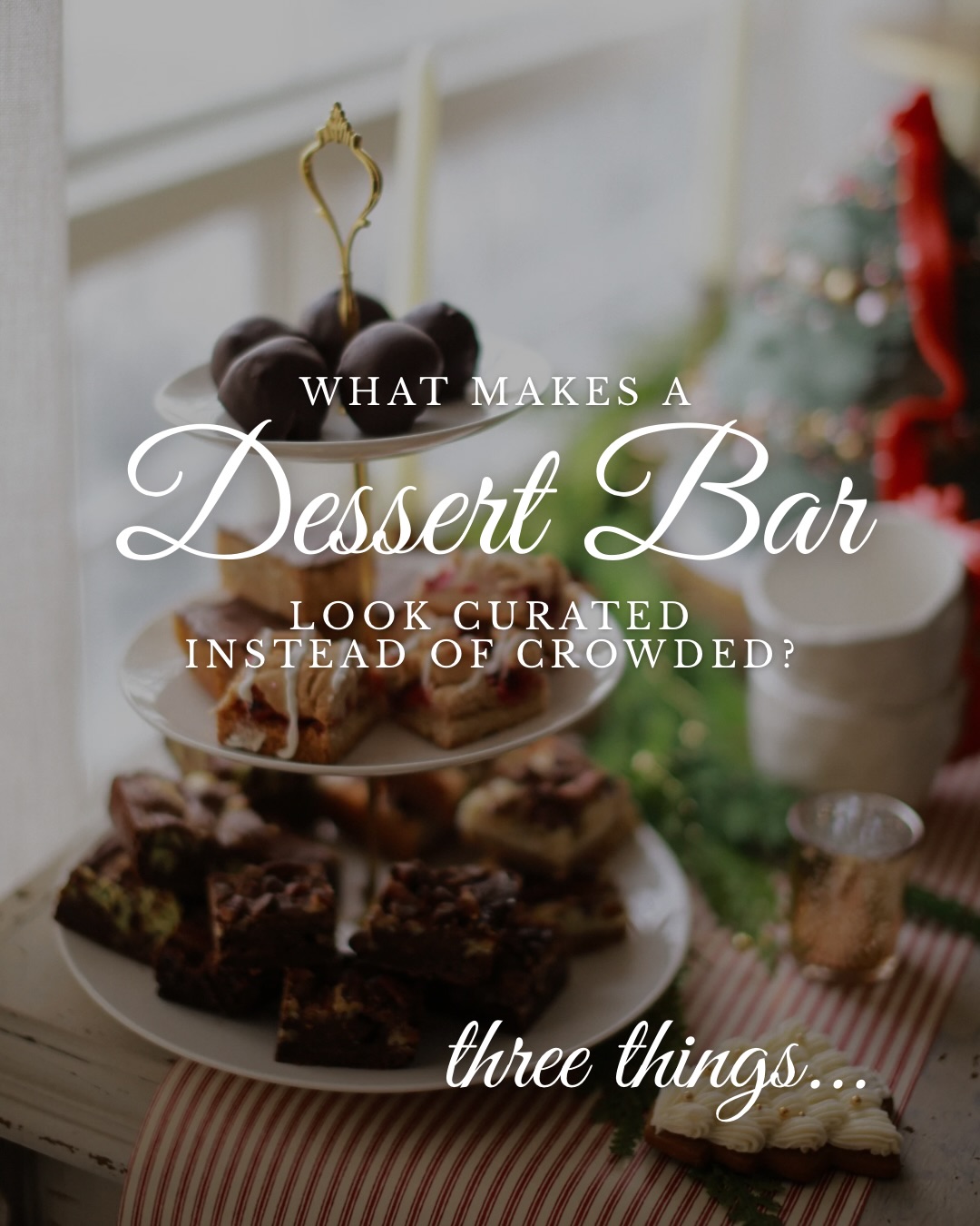 And the funny part is… it’s rarely about having more desserts 🍪
It’s about creating a moment that feels intentional, familiar, and warm, the kind of holiday spread that looks like it belongs to the celebration, not just next to it 🎄
A curated dessert bar has a little structure (a rhythm your eyes can follow),
a little personality (textures, twinkling touches, cozy color tones),
and enough practicality so you aren’t stressed when guests start reaching for their favorites. Because when it all flows, it feels like Christmas!
Not chaotic. Not rushed. Just nostalgic, inviting, and easy to enjoy, the way holiday gatherings are meant to be! A dessert bar shouldn’t just feed your guests… it should make the room feel more magical ✨