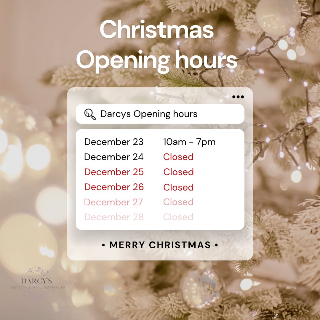 🎄✨ Darcy’s Christmas Opening Hours ✨🎄
The festive season is nearly here! Please take note of our adjusted opening hours over the Christmas period