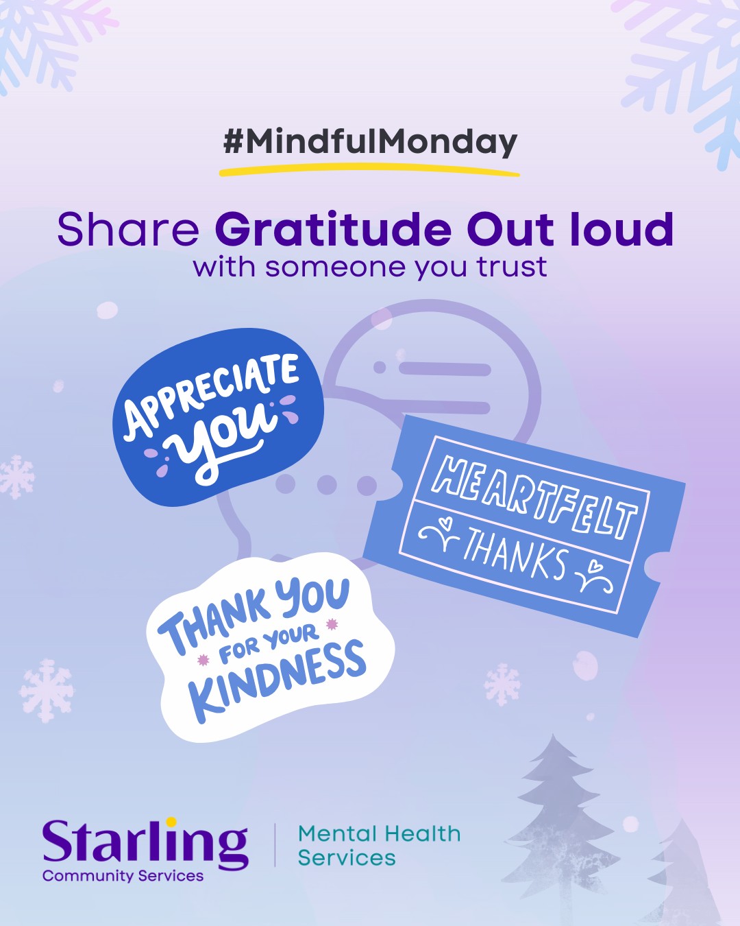 💬 Mindful Monday Tip 💬 Gratitude grows when shared.
Today, have a conversation with someone you trust.
Each of you can share three things you feel grateful for.
💜Listening to each other and reflecting on your answers can help you feel more connected.
Remember, while the holidays can be stressful for many youth and adults, gratitude is one gentle way to look at the good things in your life and reflect on them.
It may not make every problem disappear, but it can help you feel calmer, more hopeful, and more connected to the people you care about.
💬 Share this with someone you're grateful for and tell them why!
#MindfulMonday #GratitudePractice #HolidayWellness