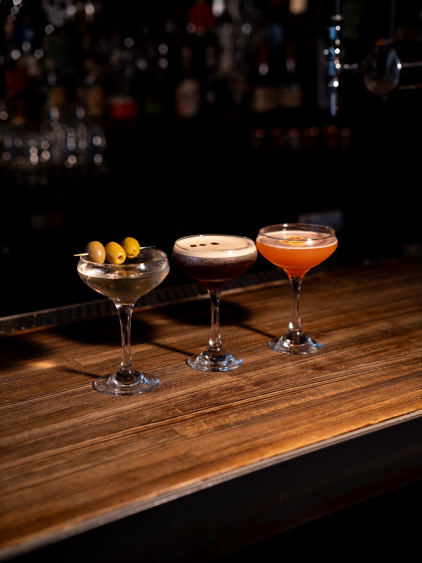 Three martinis walked into a bar… and stayed for $10. Pom, Dirty, and Espresso—now all part of Martini Hour.