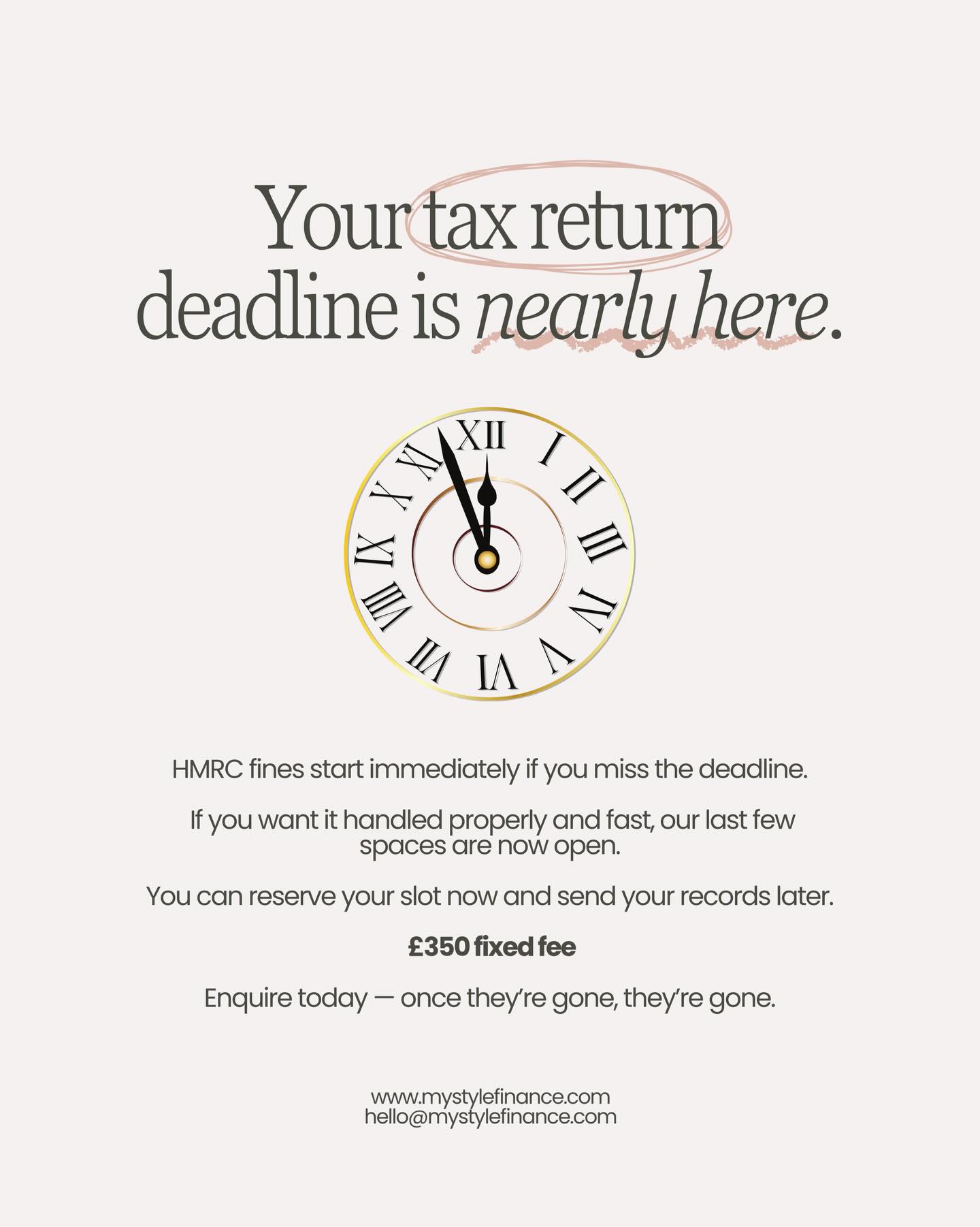 The tax return deadline is every close - we’ve opened our last few spaces for anyone who still needs their tax return completed. 🤗
One week turnaround, £350 fixed fee.
You can reserve your slot now and send your records later
#freelance #smallbusiness #womeninbusiness