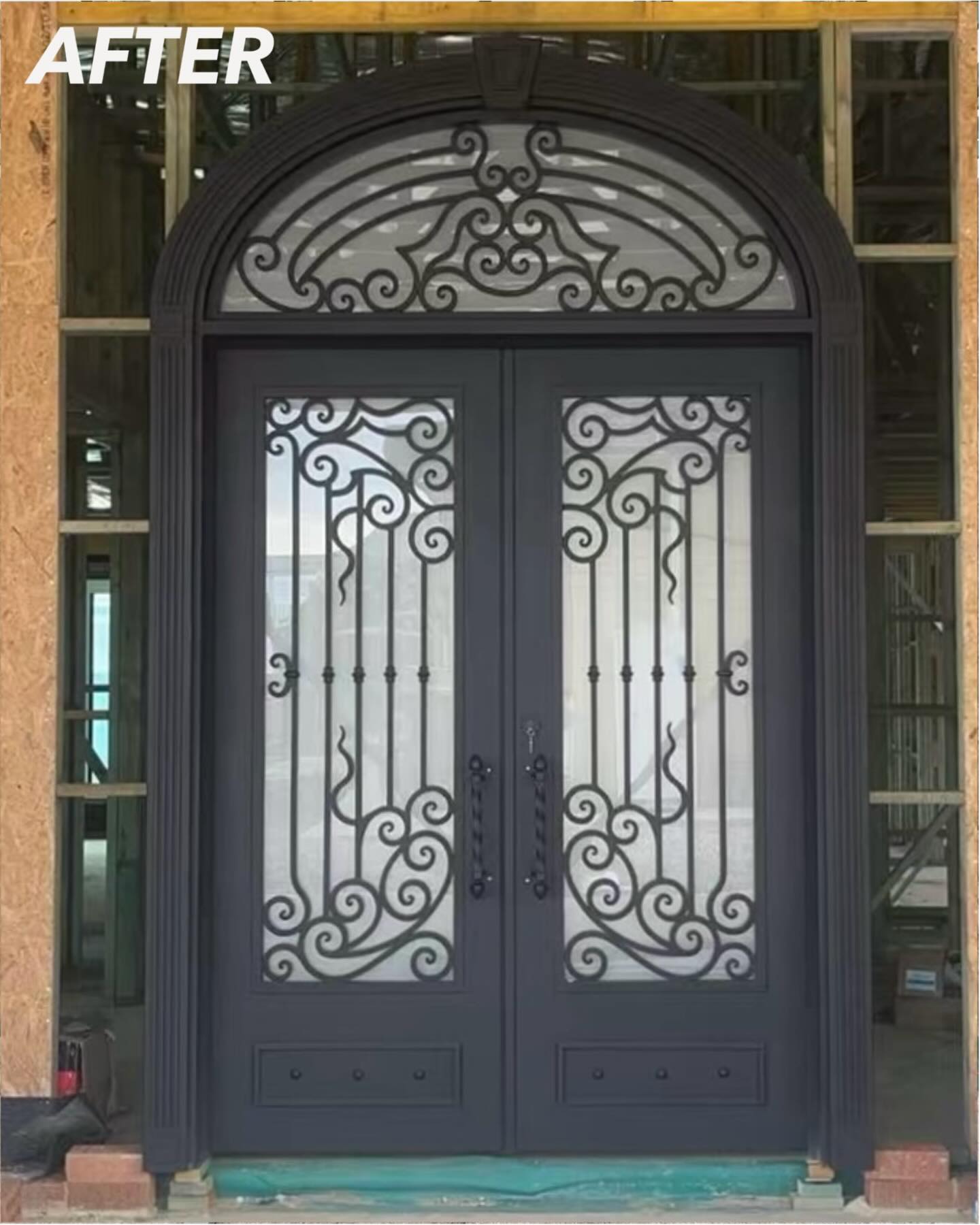 Custom Designed Iron Door w. Iron Architrave(BEFORE&AFTER)
Design w. Top Panel. See previous posts for Similar Design w. Side Panels