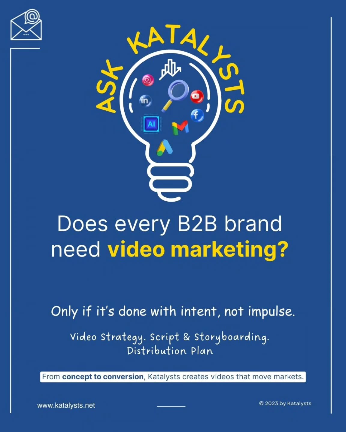 Does your B2B brand really need video —
or does it need the right strategy behind it? 🤔
Video without intent is just noise.
Video built around buyer journeys, business goals, and smart distribution? That’s growth.
At Katalysts, we don’t chase trends. We design videos to:
✔ educate buyers
✔ support sales
✔ drive measurable conversions
Strategy. Scripts. Storyboards. Distribution.
From concept to conversion, we make video work harder.
Thinking of adding video to your 2026 marketing plan? Let’s build it with intent.
DM Us to know where to begin your video marketing journey!
#videooftheday #b2b #videoproduction #organic #marketingstrategy #contentcreator #contentstrategy #digitalartist #leadership #founder #startups #startupbusiness #businessgrowth #katalystsdigital