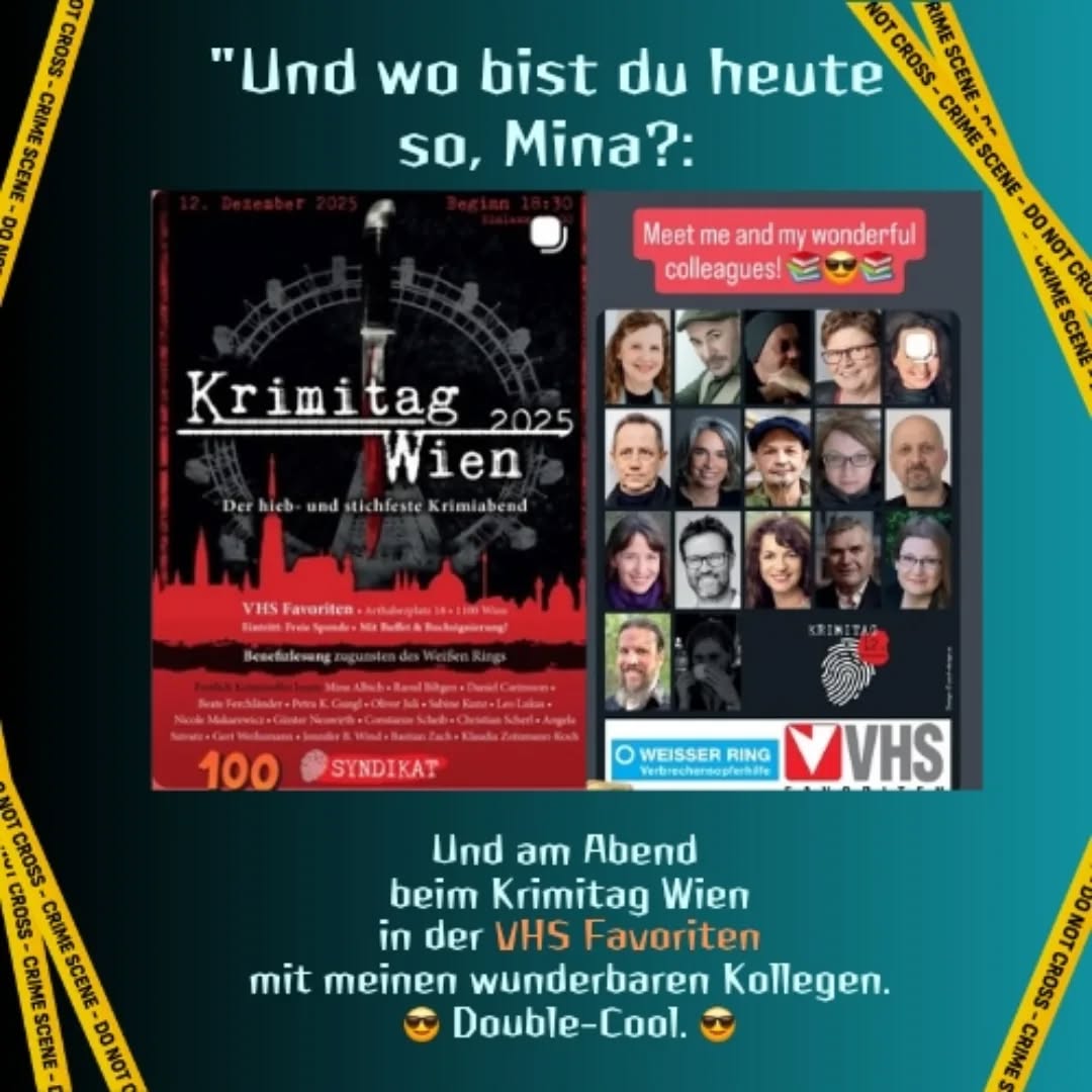 Auf zum Krimitag in der VHS Favoriten- mit viiielen coolen Kollegen. DANKE @danielcarinsson fürs geniale Organisieren!
Genau, wenn ich schon im 10. Bezirk lese, muss es eine Stelle aus "Wienerberg" sein!
@syndikat.kriminalliteratur