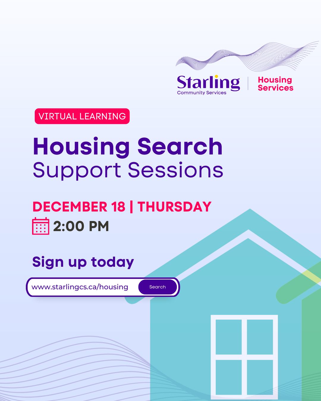 Our next online housing search support session is on Thursday, December 18, at 2pm.
By joining in on our Search Support Sessions, participants will become more familiar with tools and successful strategies for obtaining market rent housing in the Waterloo Region.
Register online using the link in our bio.
#HousingSearchSupport #HousingServices