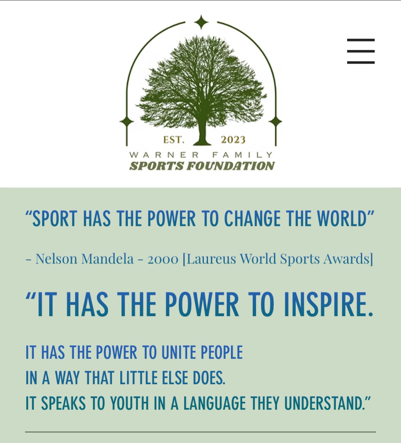 Nelson Mandela understood the unique power of sports to unite, heal, and inspire. He believed that athletics could break down barriers, bring people together across differences, and give young people hope and confidence.
💬 Sport has the power to change the world. It has the power to inspire. It has the power to unite people in a way that little else does.
At the Warner Family Sports Foundation, we see this truth lived out every day through teamwork, perseverance, and opportunity. Sports shape character, build confidence, and create a sense of belonging that lasts far beyond the game.
🌳
#WarnerFamilySportsFoundation #PowerOfSports #YouthSports #Inspiration #Leadership #CommunityImpact #SportsChangeLives #CentralFlorida