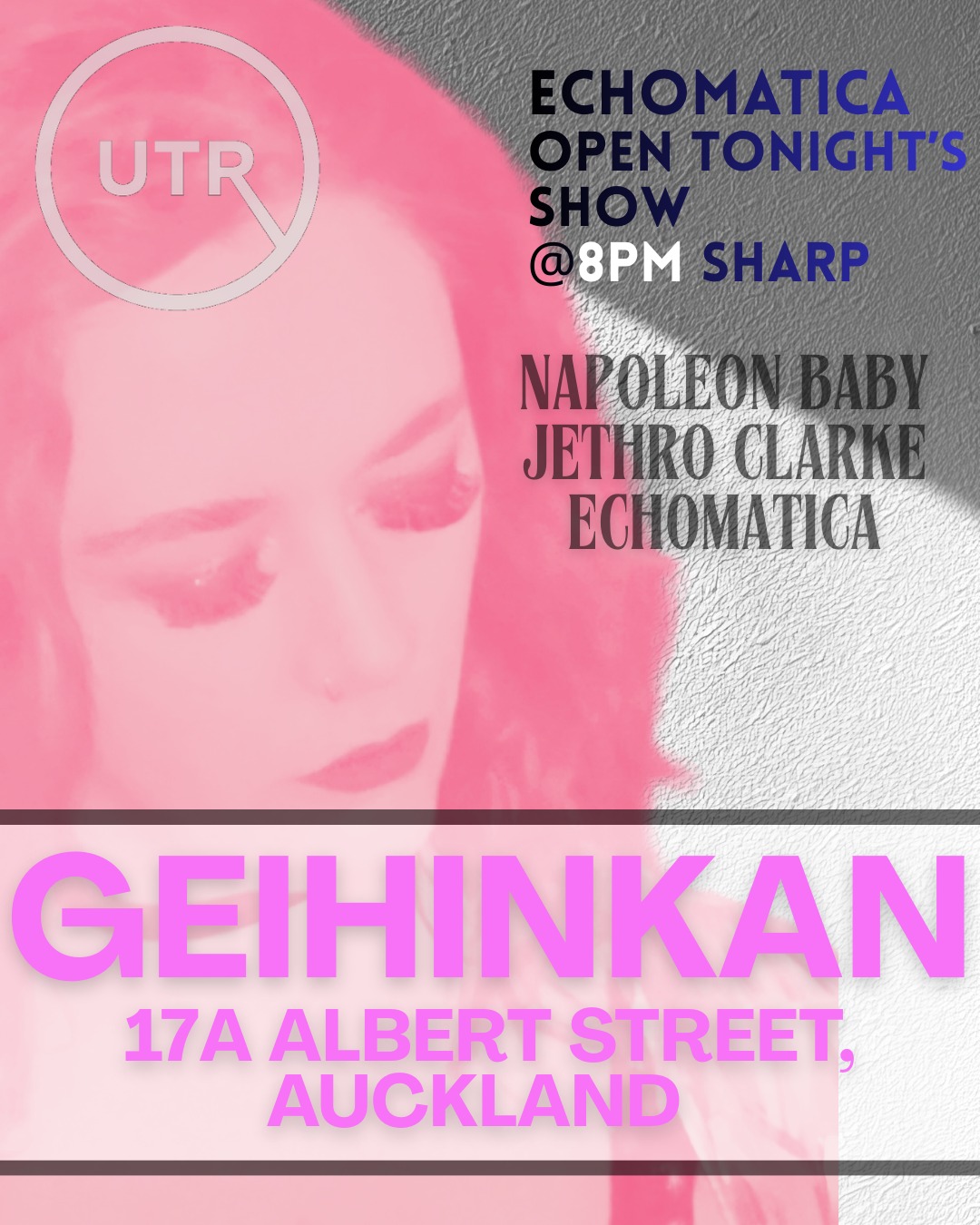 NAPOLEON BABY
JETHRO CLARKE
ECHOMATICA
https://www.undertheradar.co.nz/gig/99734/Napoleon-Baby---Echomatica---Jethro-Clarke.utr