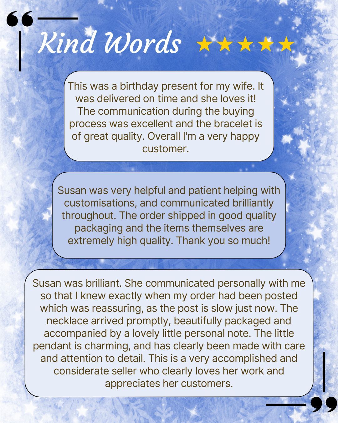 Receiving a lovely review from a customer is one of the best things about running my own business. I love hearing about why a piece was bought and I really do appreciate a customer taking the time to leave a review.
It's day 11 of the @folksyhq #12daysoffolksy which is customer feedback.