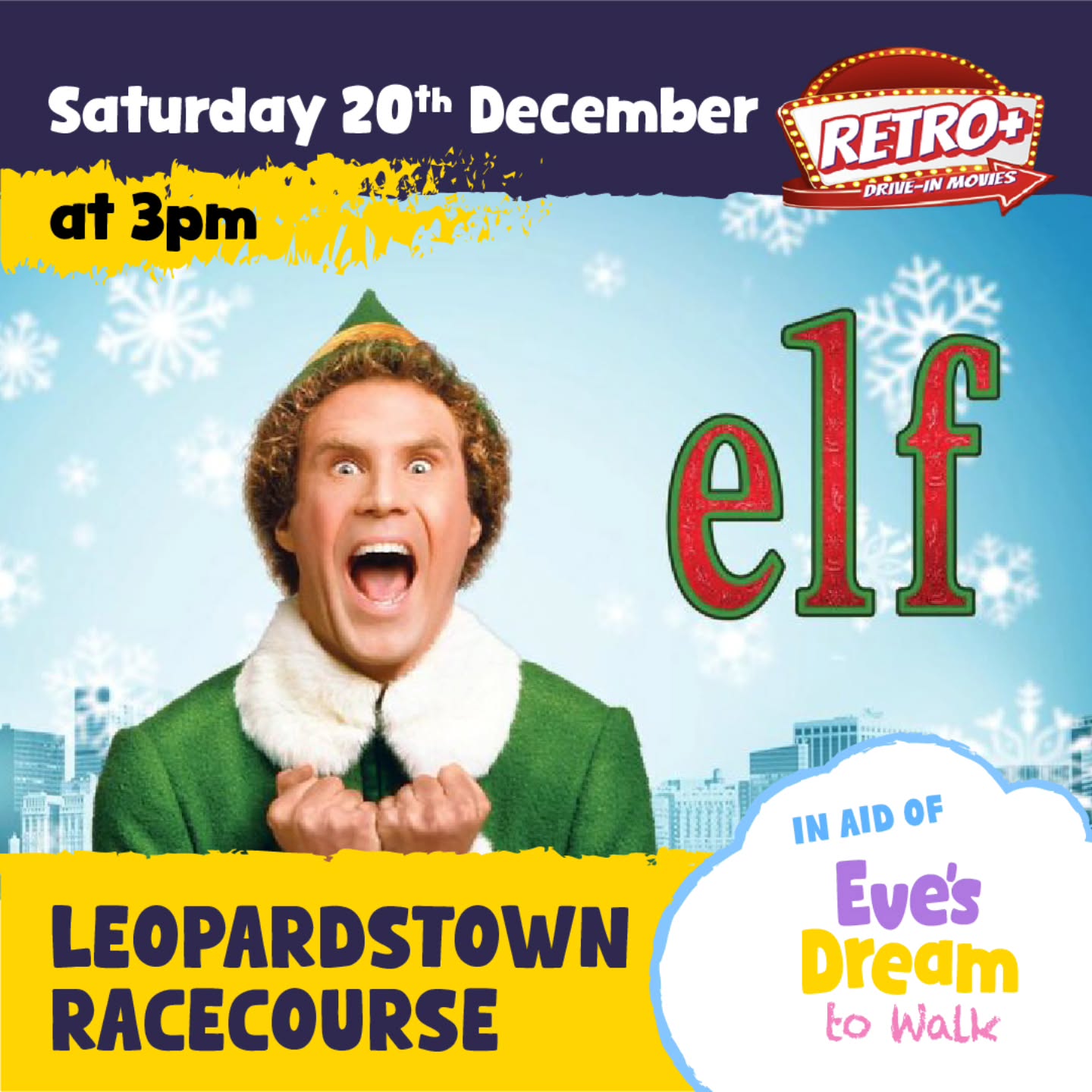 ✨ ELF is BACK! ✨
Elf @retrodriveinofficial 20 Dec, 3pm.
Wrap up, load up the car, and join us for the ultimate Christmassy feel good day! ❤️
Let’s fill the car park and fill Eve’s future with possibilities.
Tickets now live! (🔗 in bio).