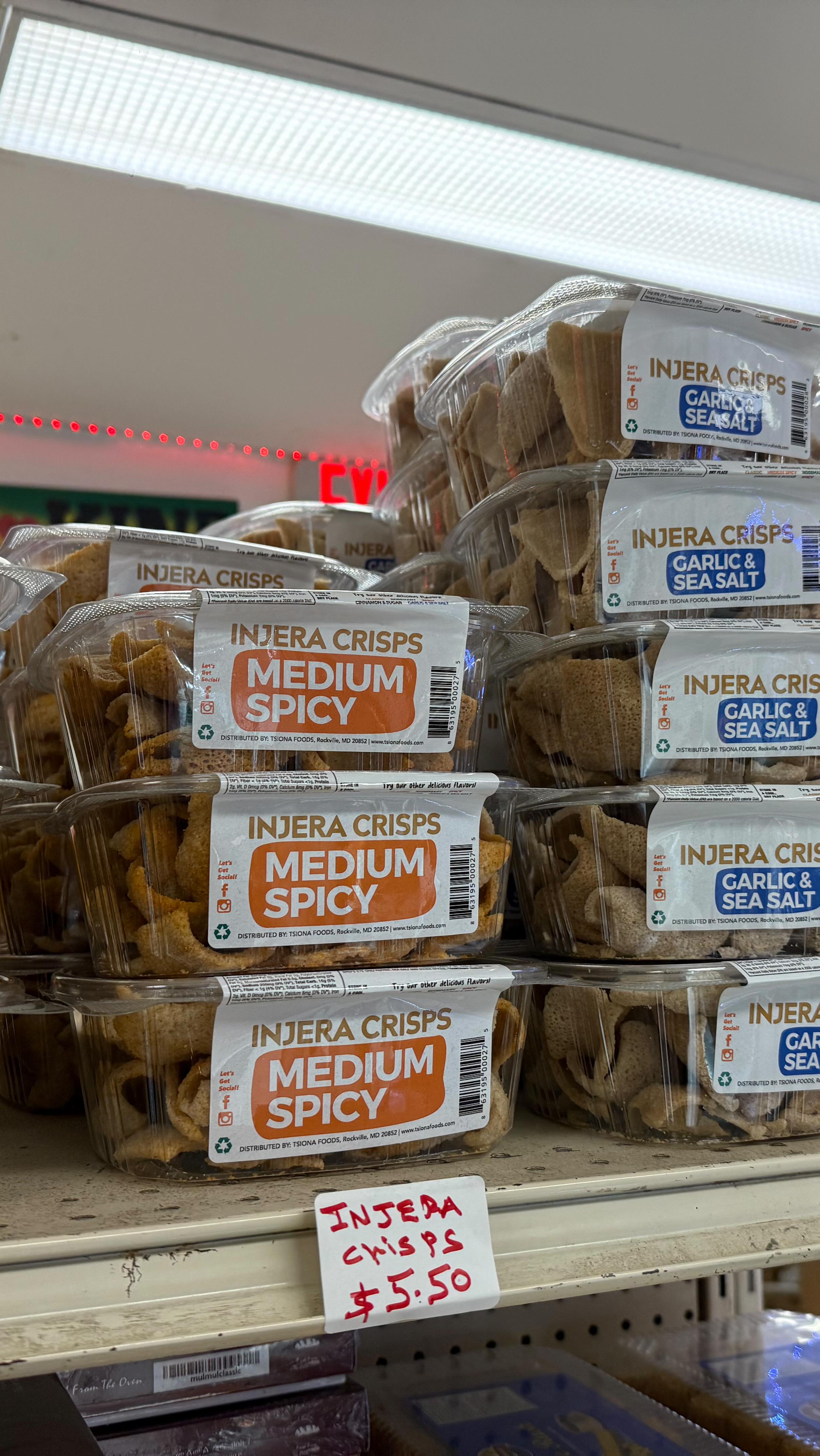 Find our @tsionafoods Injera Crisps at the fabulous Ethiopian Market መገናኛ !!
Indulge in the tangy flavors of our injera, a traditional Ethiopian flatbread, perfect for scooping up mouthfuls of deliciousness. Dive into our fragrant vegetable stews, bursting with the goodness of tomatoes, onions, and aromatic herbs. And don’t forget to try our savory lentil and split pea dishes, packed with protein and wholesome goodness.
#tsionafoodsproducts #tsionafoods #tsionafoods #injera #injeracrisps #habesha