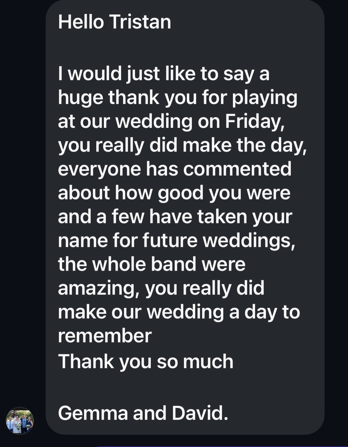Testimonial! Thank you Gemma and David ❤️. With @matthewhowesmusic @jarredwhitedrums Piotr and Maciek #weddingband #Irishmusic #irishtrad ##weddingentertainment #entertainmentindustry #livemusic #coverband #Irishweddingbanduk #functionband #rockcoversband #miraclecure_band #thescene #indiecoversband #ibanez #ibanezprestige #fishman #martinaudiolondon #voxampsuk #weddingbands #corporateevents #irishtrad #Irishmusic #turbosound #eventsplanner #ceilidh #ceilidhband #corporateeventplanner #corporateevents #myweddingsuppliers #folkweddingband #miraclecure_band